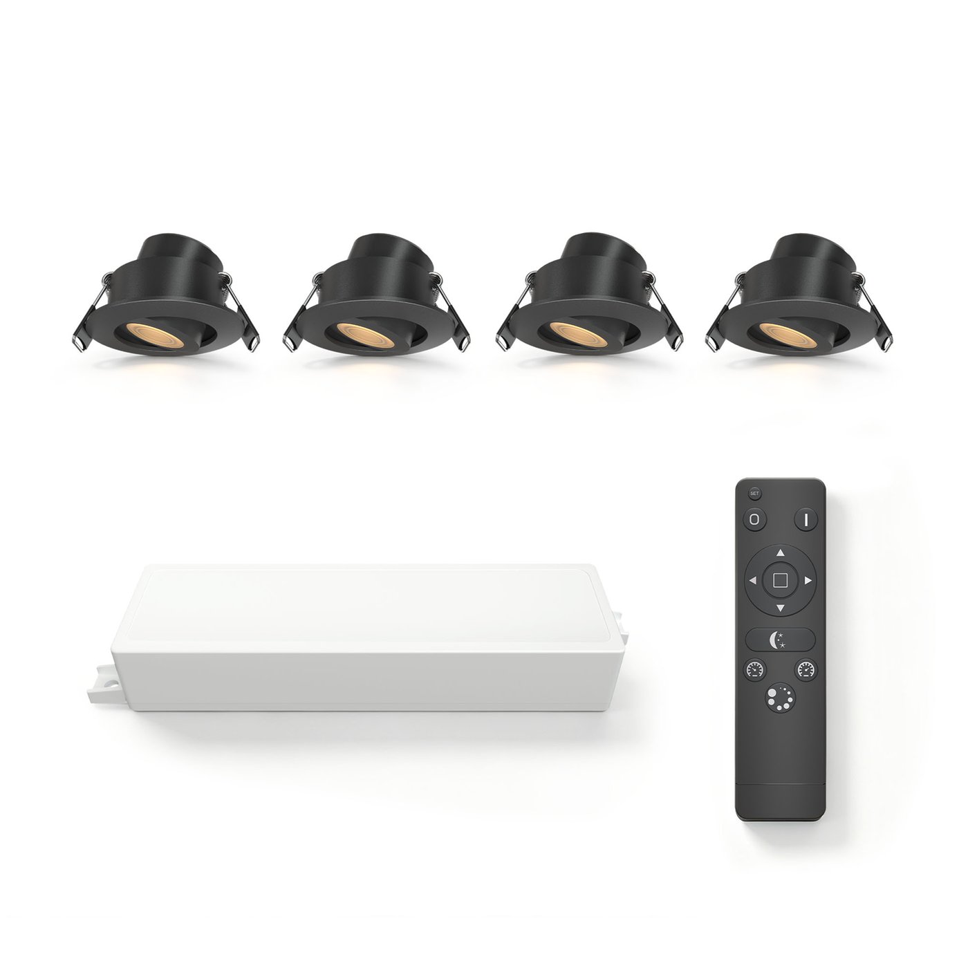 4x Outdoor Recessed Downlights - Ø42mm - IP65 - 2700K - Adjustable - Black - 3W - 5 Year Warranty - Incl. Remote Control