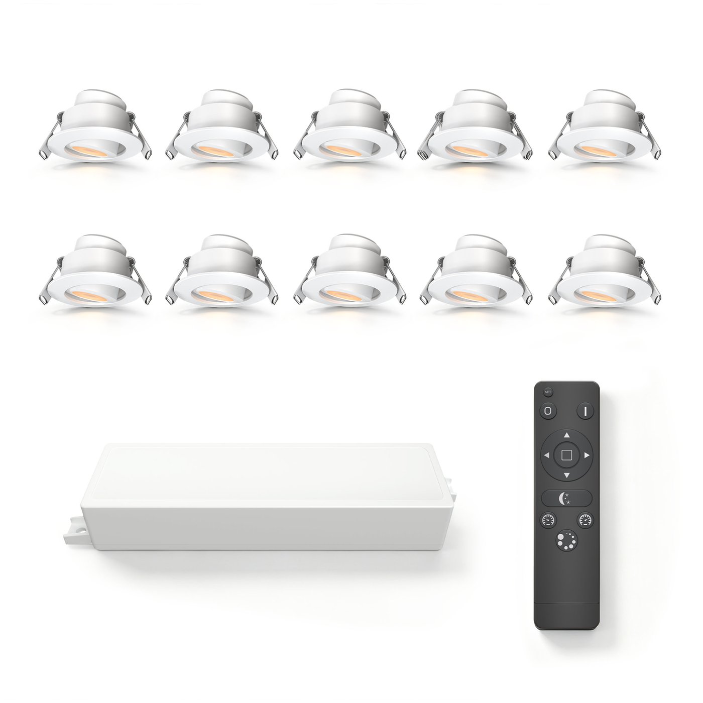 10x Outdoor Recessed Downlights - Ø42mm - IP65 - 2700K - Adjustable - White - 3W - 5 Year Warranty - Incl. Remote Control