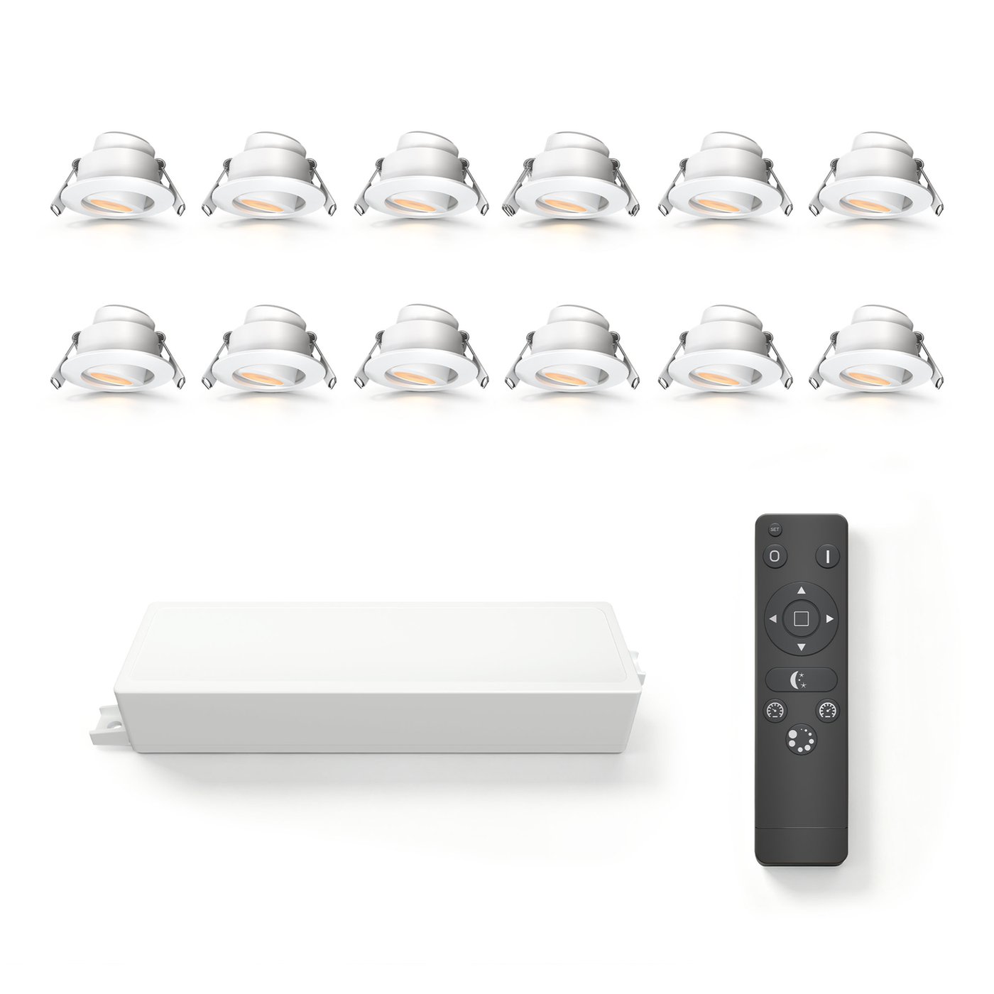 12x Outdoor Recessed Downlights - Ø42mm - IP65 - 2700K - Adjustable - White - 3W - 5 Year Warranty - Incl. Remote Control