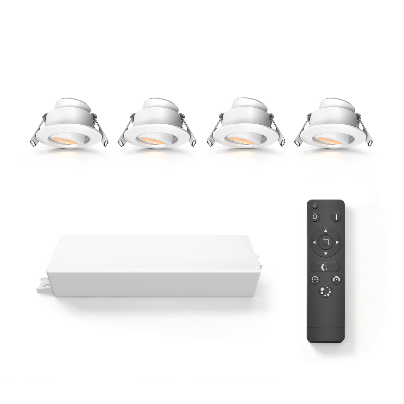 4x Outdoor Recessed Downlights - Ø42mm - IP65 - 2700K - Adjustable - White - 3W - 5 Year Warranty - Incl. Remote Control
