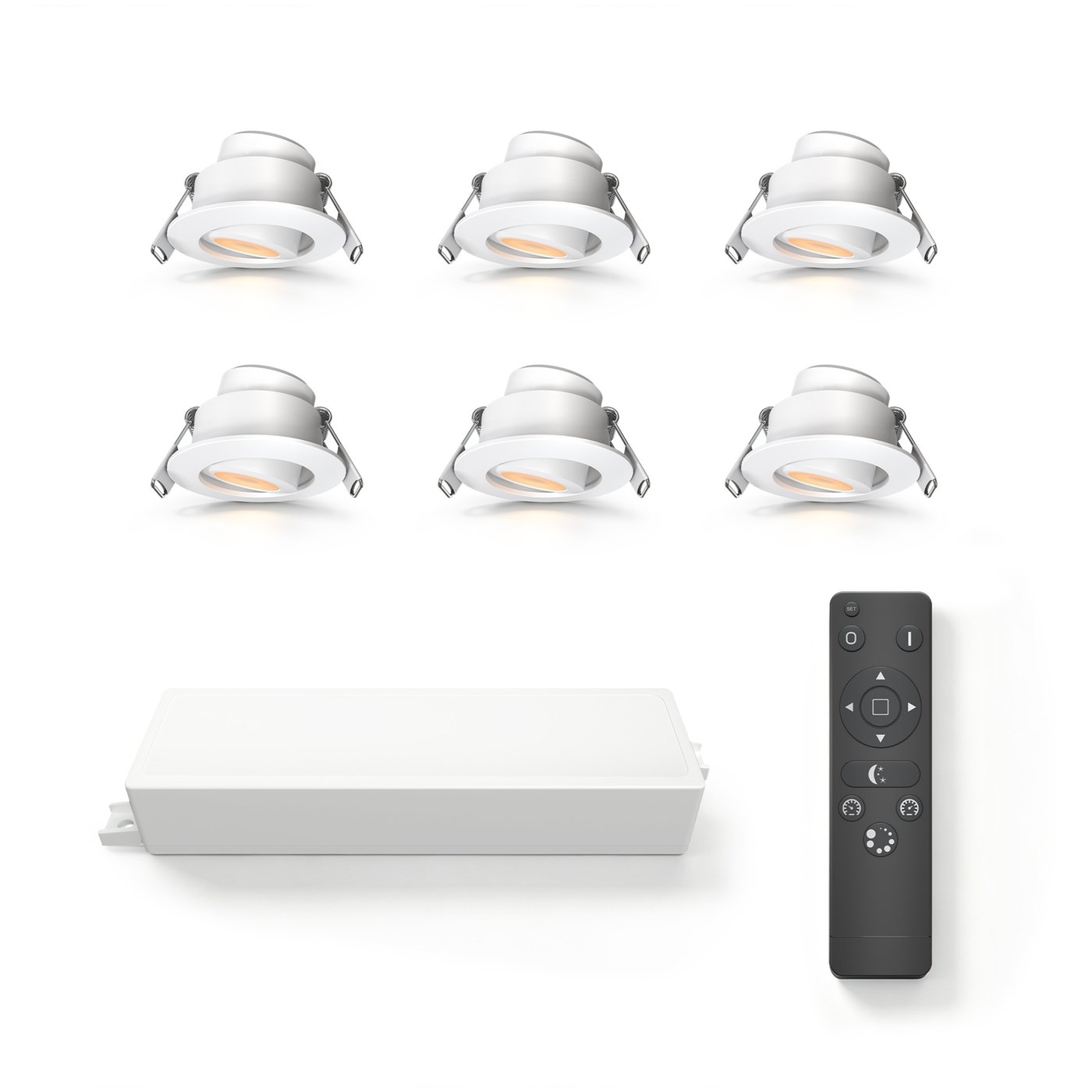 6x Outdoor Recessed Downlights - Ø42mm - IP65 - 2700K - Adjustable - White - 3W - 5 Year Warranty - Incl. Remote Control