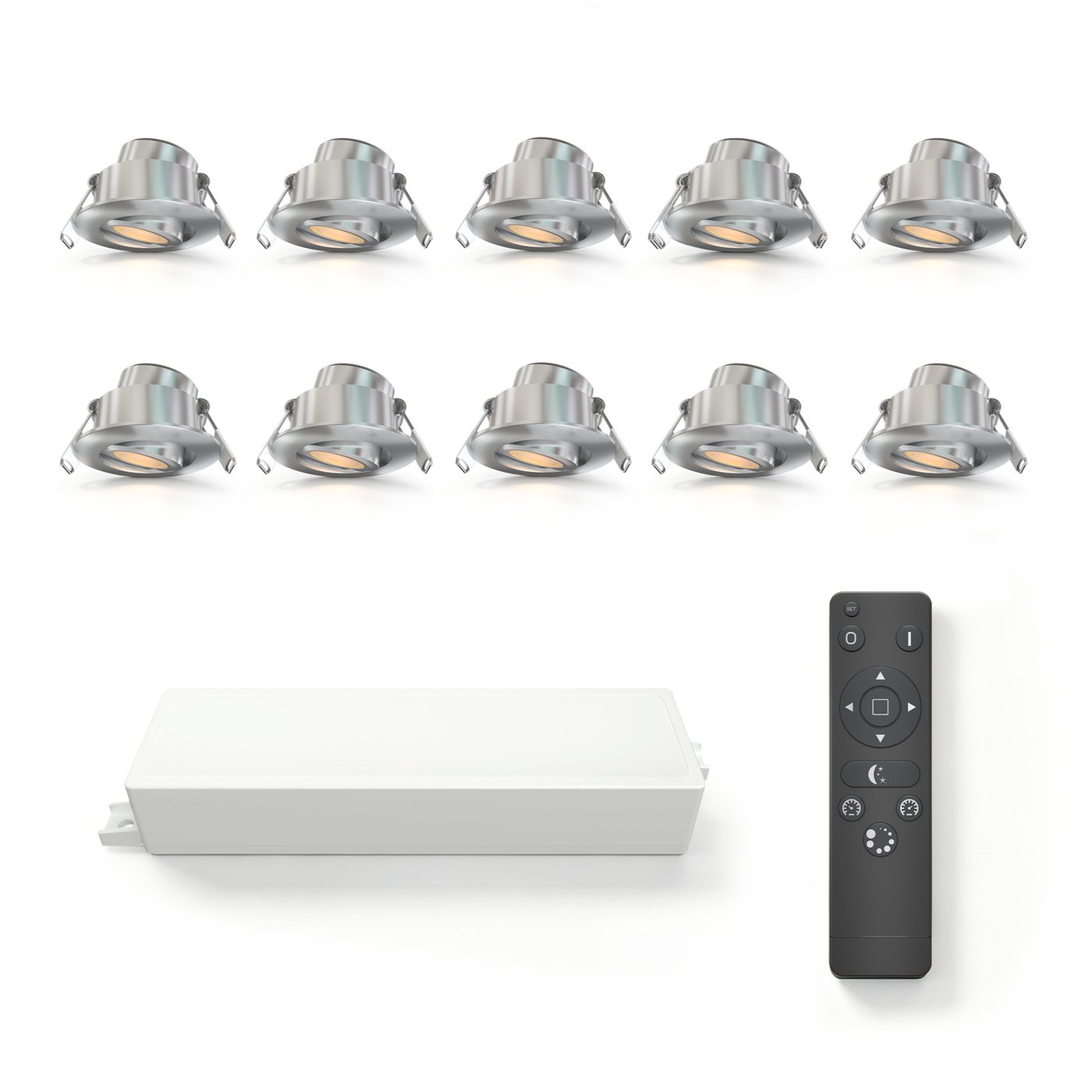 10x Mini LED Encastrable - Ø42mm - IP65 - 2700K - Orientable - Inox - 3W - Garantie 5 ans - Télécommande incluse