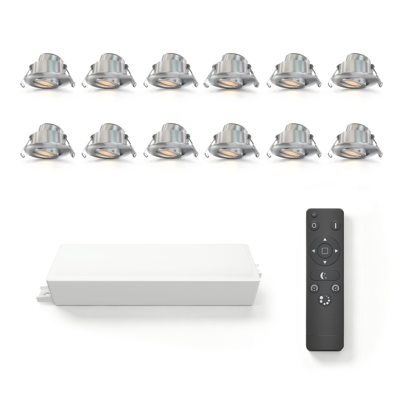 12x Outdoor Recessed Downlights - Ø42mm - IP65 - 2700K - Adjustable - Stainless Steel - 3W - 5 Year Warranty - Incl. Remote Control