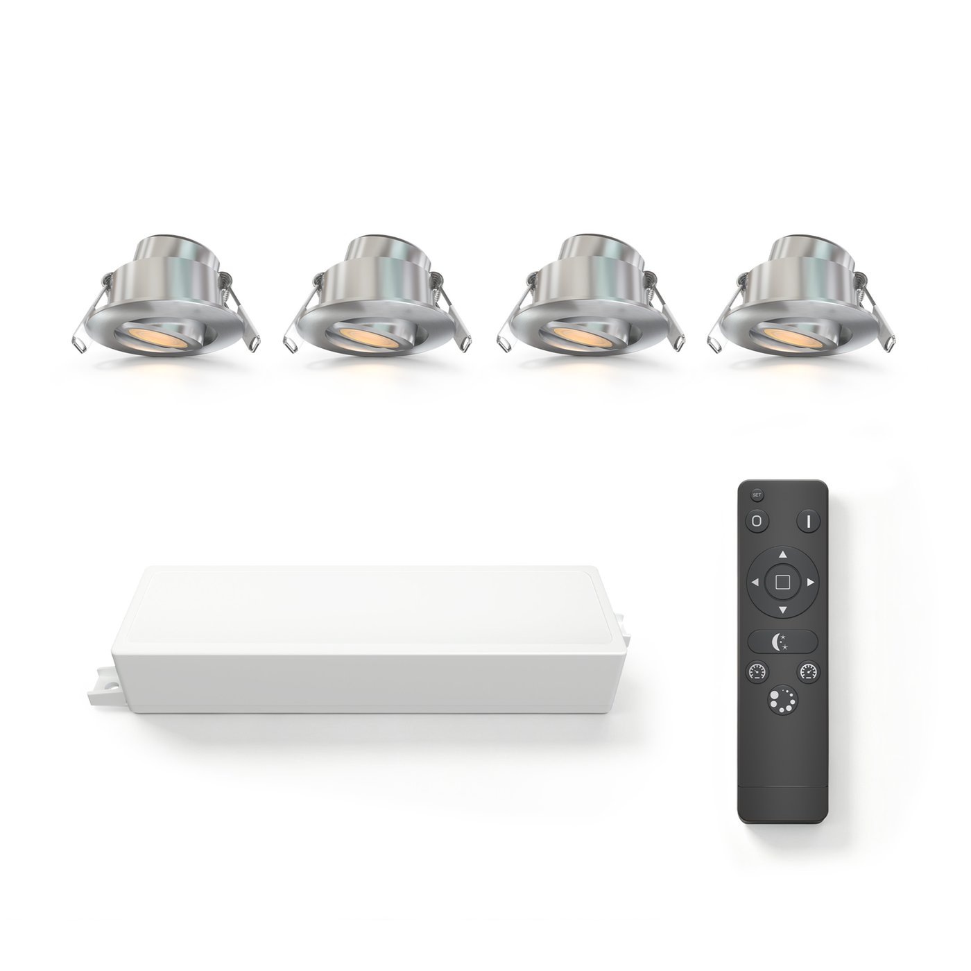 4x Outdoor Recessed Downlights - Ø42mm - IP65 - 2700K - Adjustable - Stainless Steel - 3W - 5 Year Warranty - Incl. Remote Control