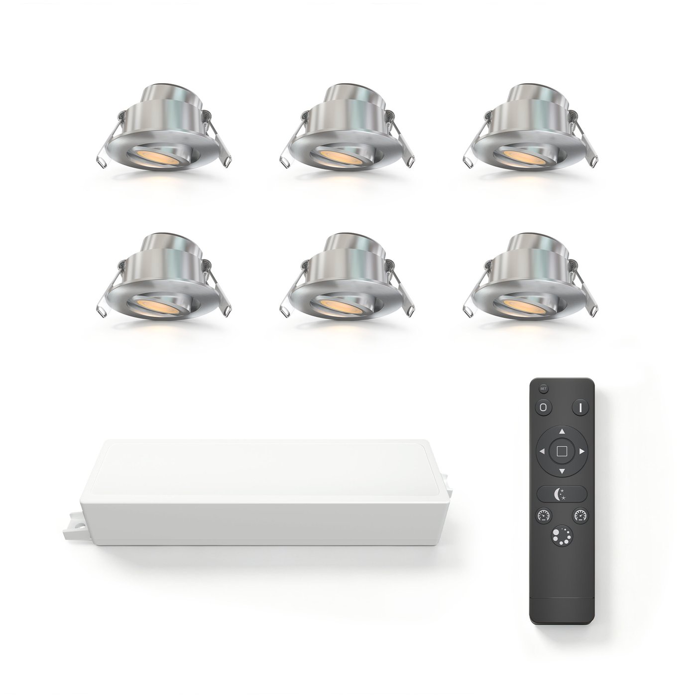 6x Mini LED Encastrable - Ø42mm - IP65 - 2700K - Orientable - Inox - 3W - Garantie 5 ans - Télécommande incluse