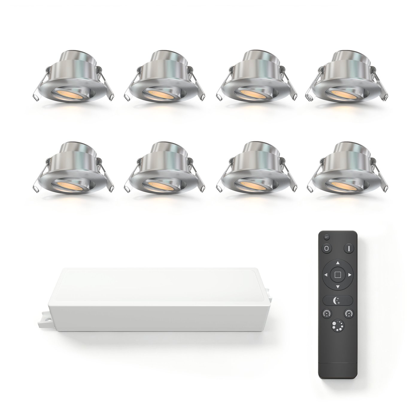 8x Outdoor Recessed Downlights - Ø42mm - IP65 - 2700K - Adjustable - Stainless Steel - 3W - 5 Year Warranty - Incl. Remote Control