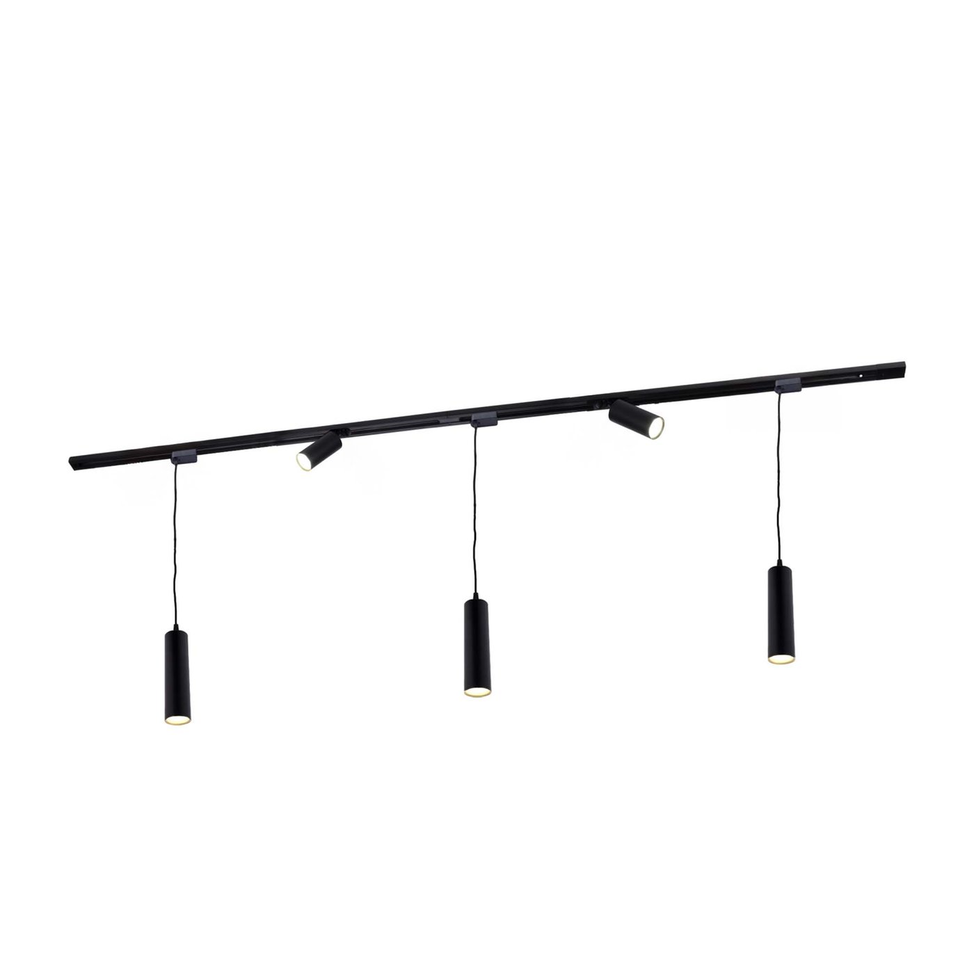 2m LED Spot sur Rail - 2 Luminaires et 3 Suspensions - Dimmable - Rail Monophasé - Noir