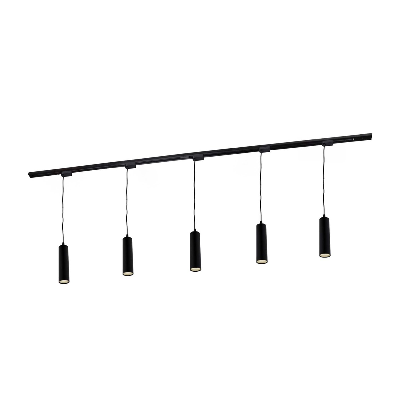 2m Sistema a Binario LED - 5 Lampade a Sospensione - 3W - 2700K - Dimmerabile - Binario Monofase - Nero