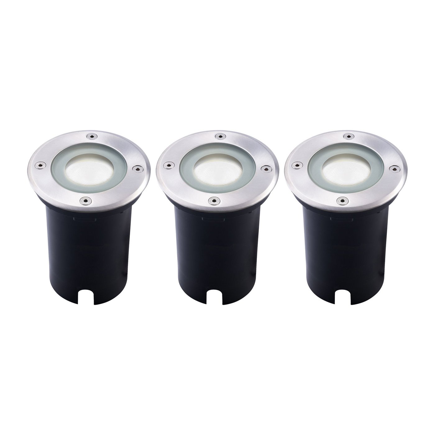 Set de 3 Focos LED Empotrable en suelo - IP67 - 3W - 6500K - Redondo - Cable de 1 metro - Acero Inox