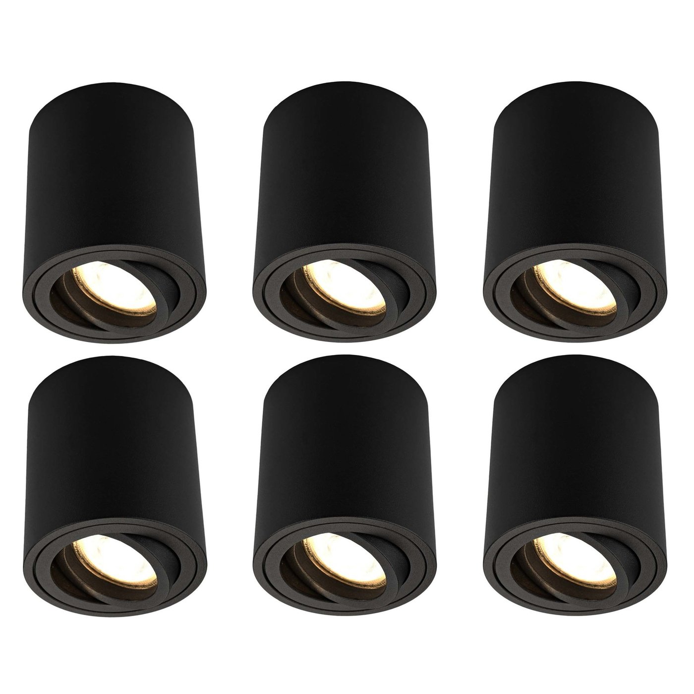 6x Oprawy Sufitowe Natynkowe - Okrągłe - Czarne - ściemniane - 3W - 2700K - IP20