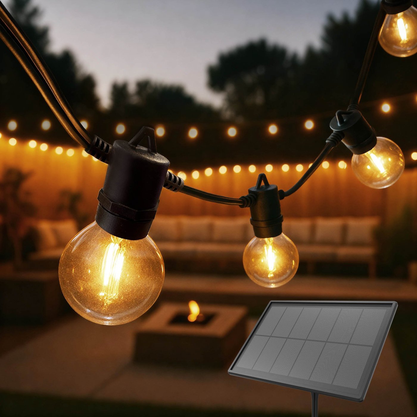 45m Solar LED Lichterkette - 2200K - 12V - IP54 - Inkl. LED Lampen - G40 - Plug & Play