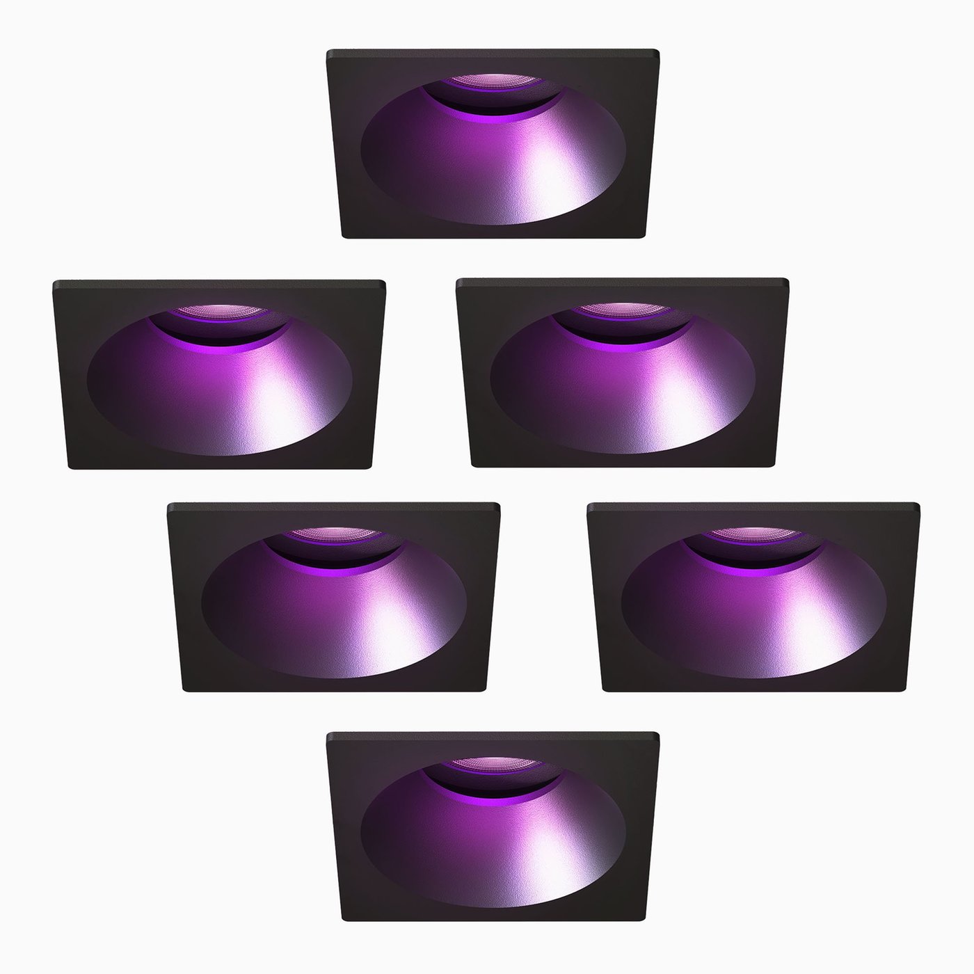 LED Einbaustrahler Dimmbar - Schwarz - Quadrat - 4.9W - RGB+CCT - 345 Lumen - 81x81mm - 6 pack