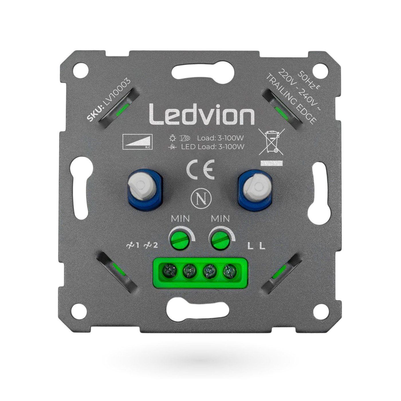 LED Duo Dimmer 2x 3-100 Watt - 220-240V - Fase Afsnijding