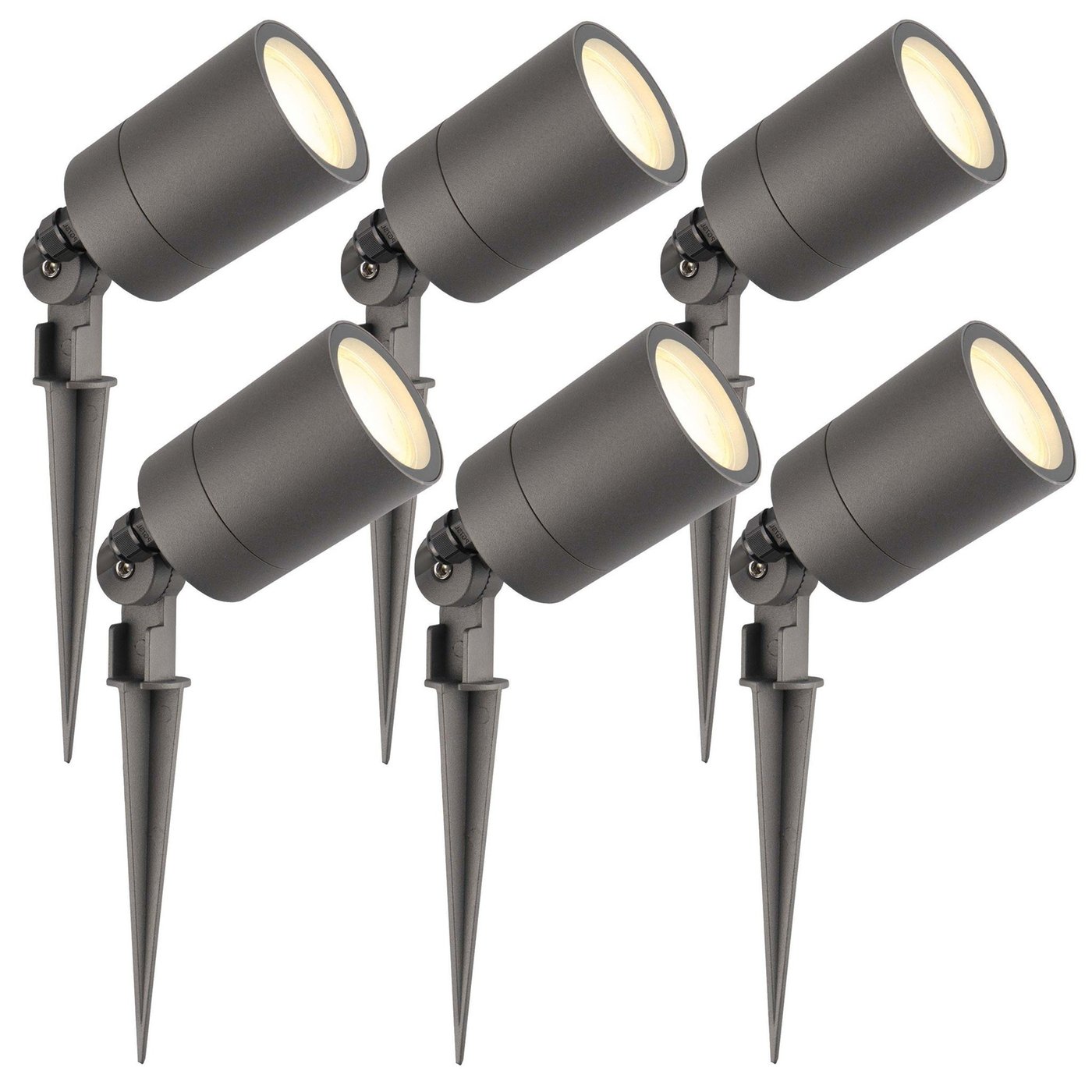 6x LED Gartenstrahler - IP65 - 3W - 2700K - 2M Kabel - Anthrazit
