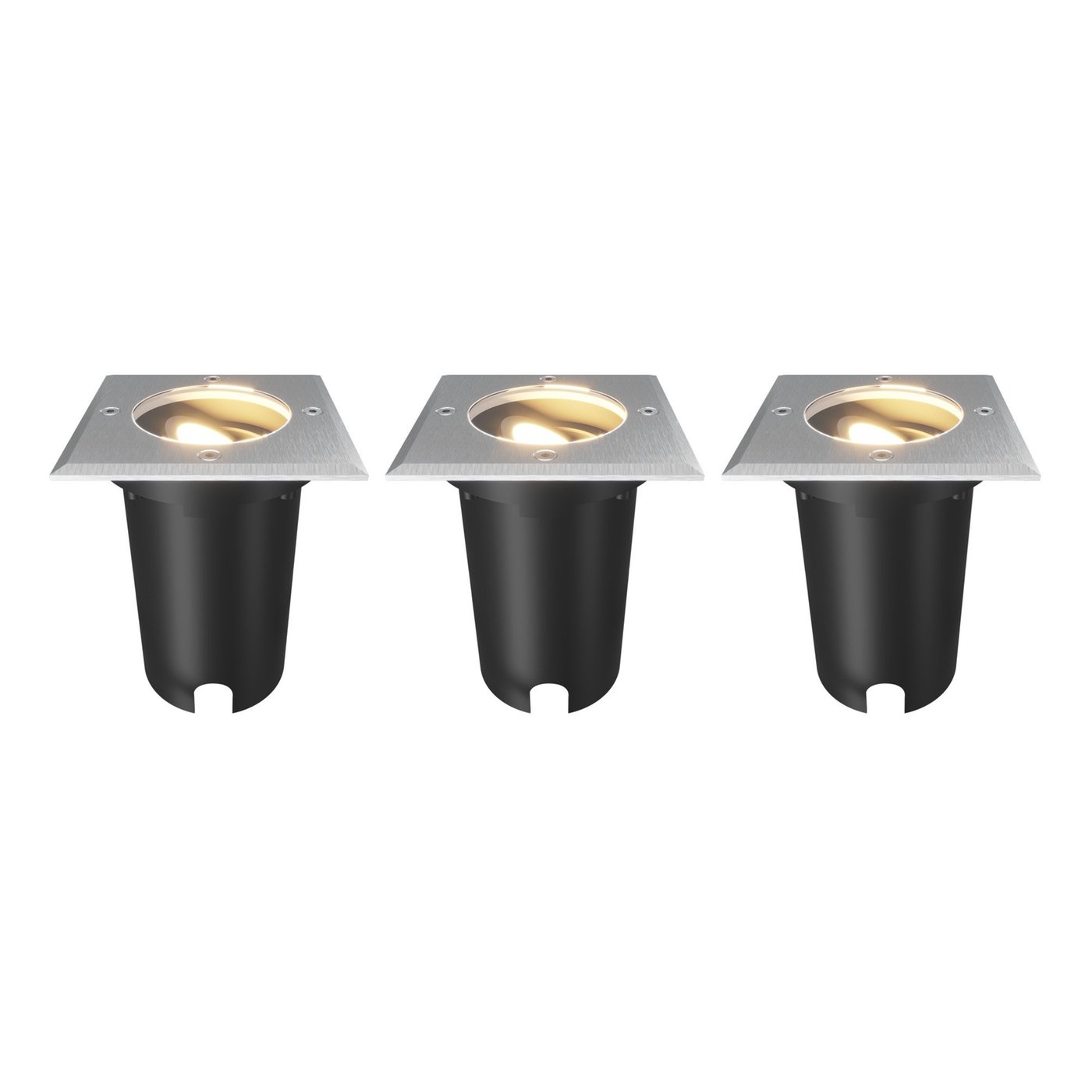3x LED Outdoor Ground Light Square – IP67 – GU10 – Stainless Steel – 1M Cable – Tiltable