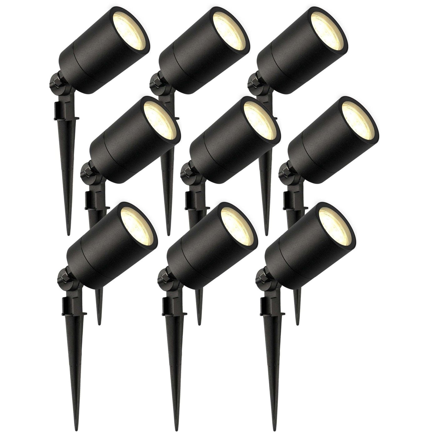 9x Spot à piquer LED – Aluminium – IP65 - 3W - 2700K - Câble 2M - Noir 