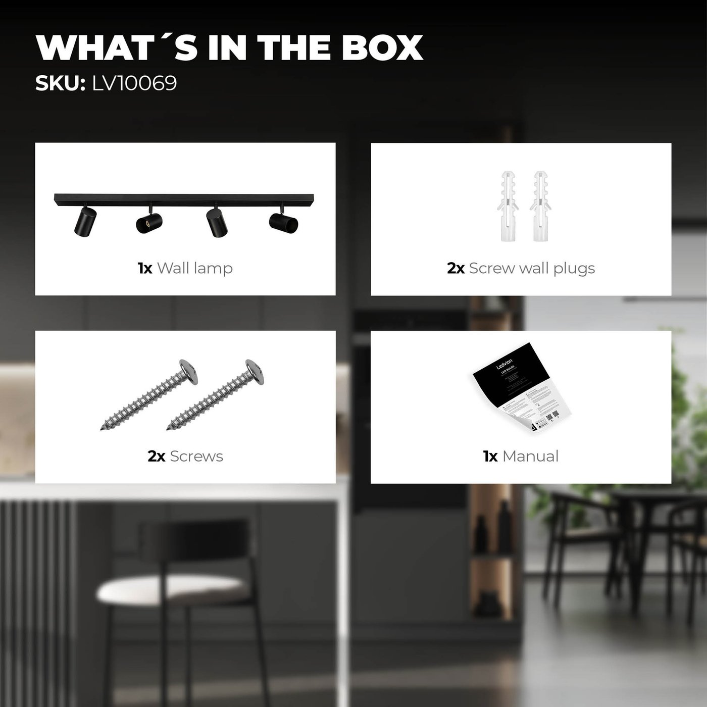 LED Ceiling Spotlight Black 4-light - Tiltable - GU10 fitting