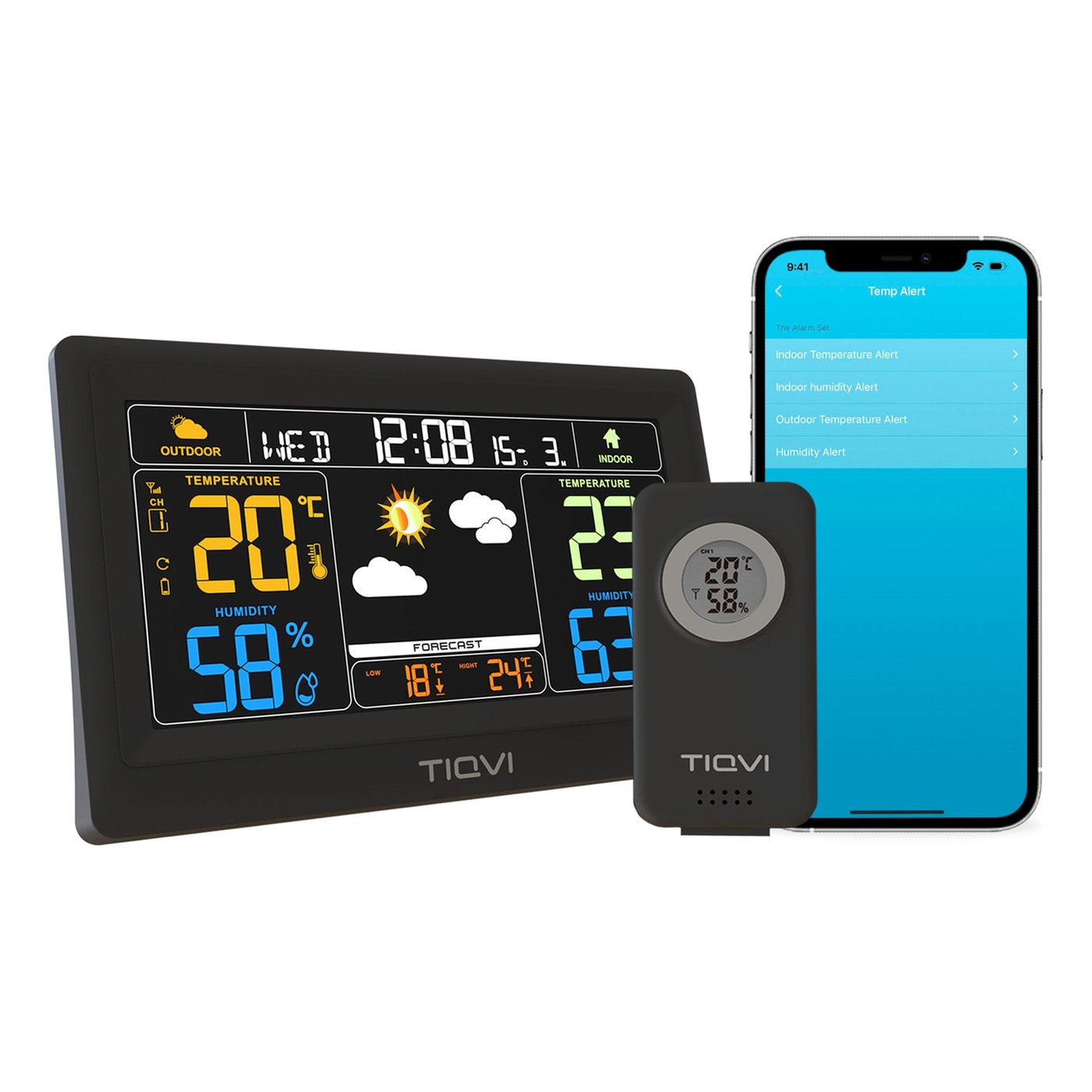 Station Météo avec Capteur Extérieur – Station Météo WiFi – Sans Fil – Application Calex Smart – Écran Couleur 7'' – Intérieur et Extérieur