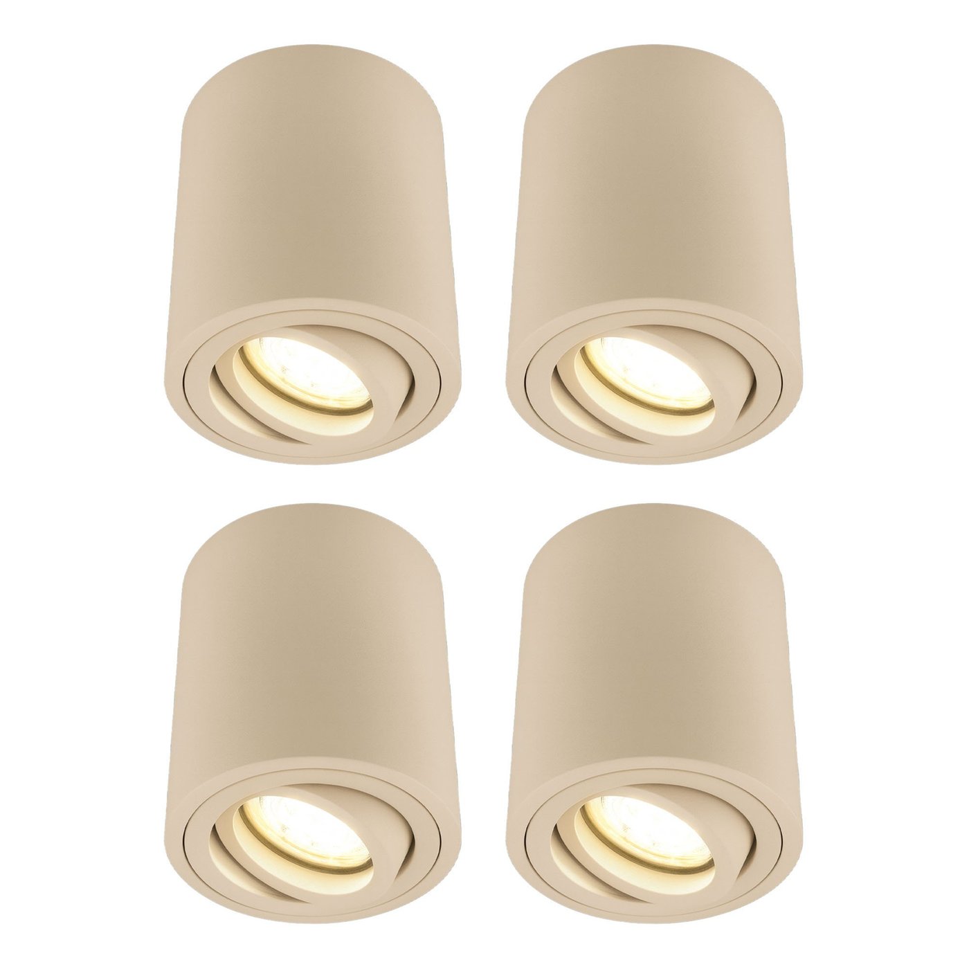 4x Dimbare LED Opbouwspot - ø95mm - Rond - Beige - 3W - 2700K - Kantelbaar
