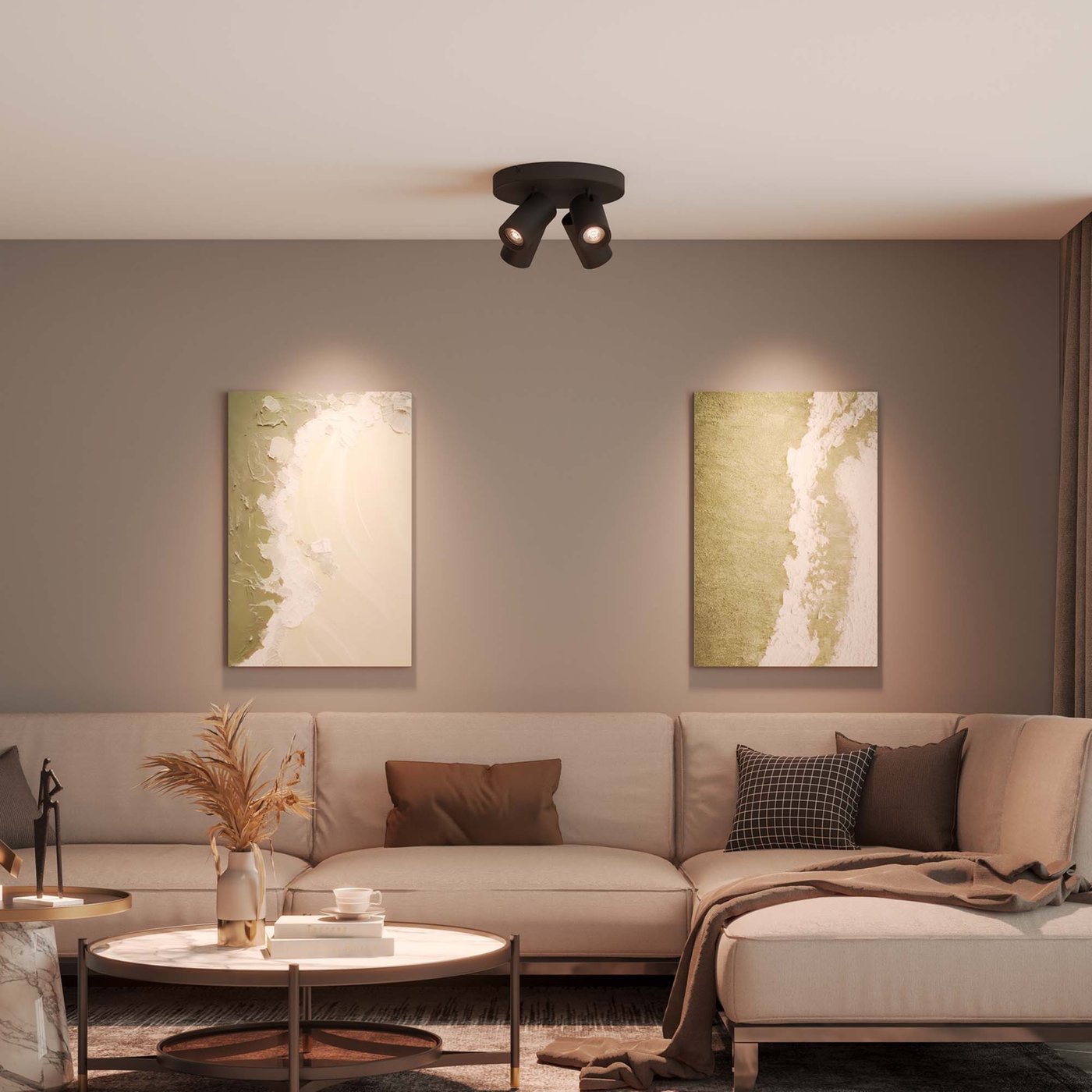 Plafonnier 4 spots long noir et bronze LED 4x GU10 | Myplanetled