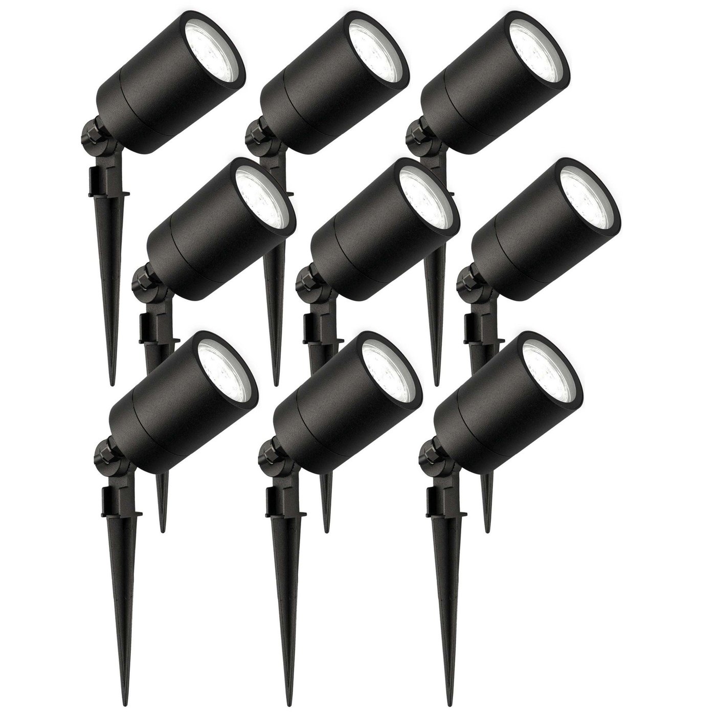 9x Spot à piquer LED – Aluminium - IP65 - 3W - 6500K - Câble 1M - Noir