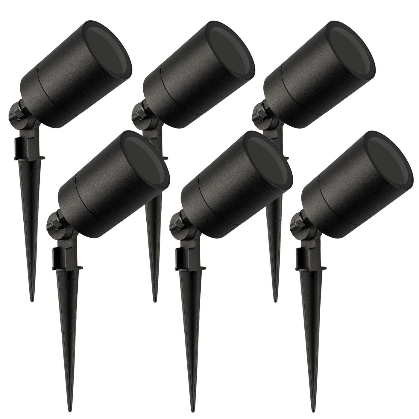 6x LED Prikspot - IP65 - GU10 Fitting - 2 Meter Kabel  met Stekker - Zwart