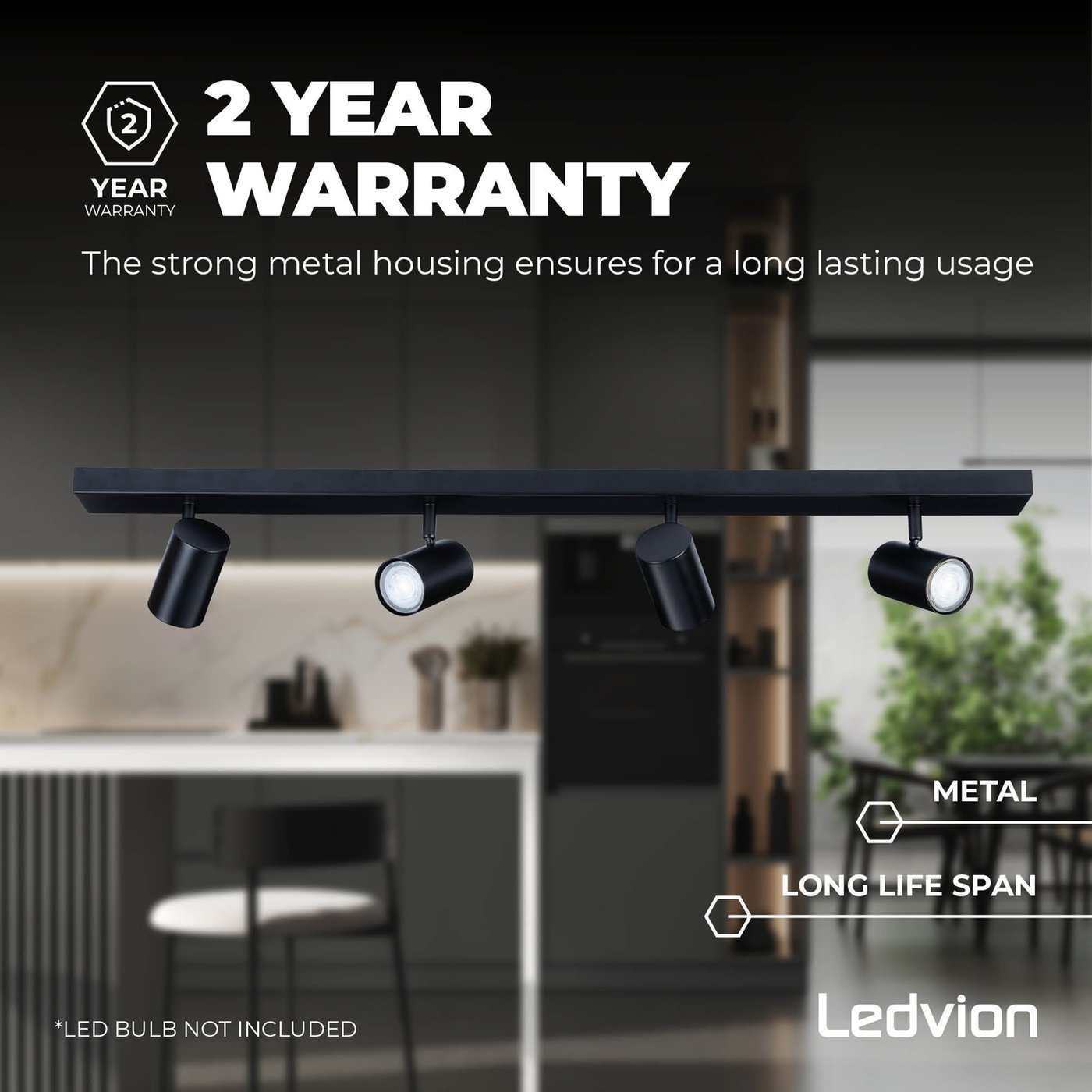 LED Ceiling Spotlight Black 4-light - Tiltable - GU10 fitting