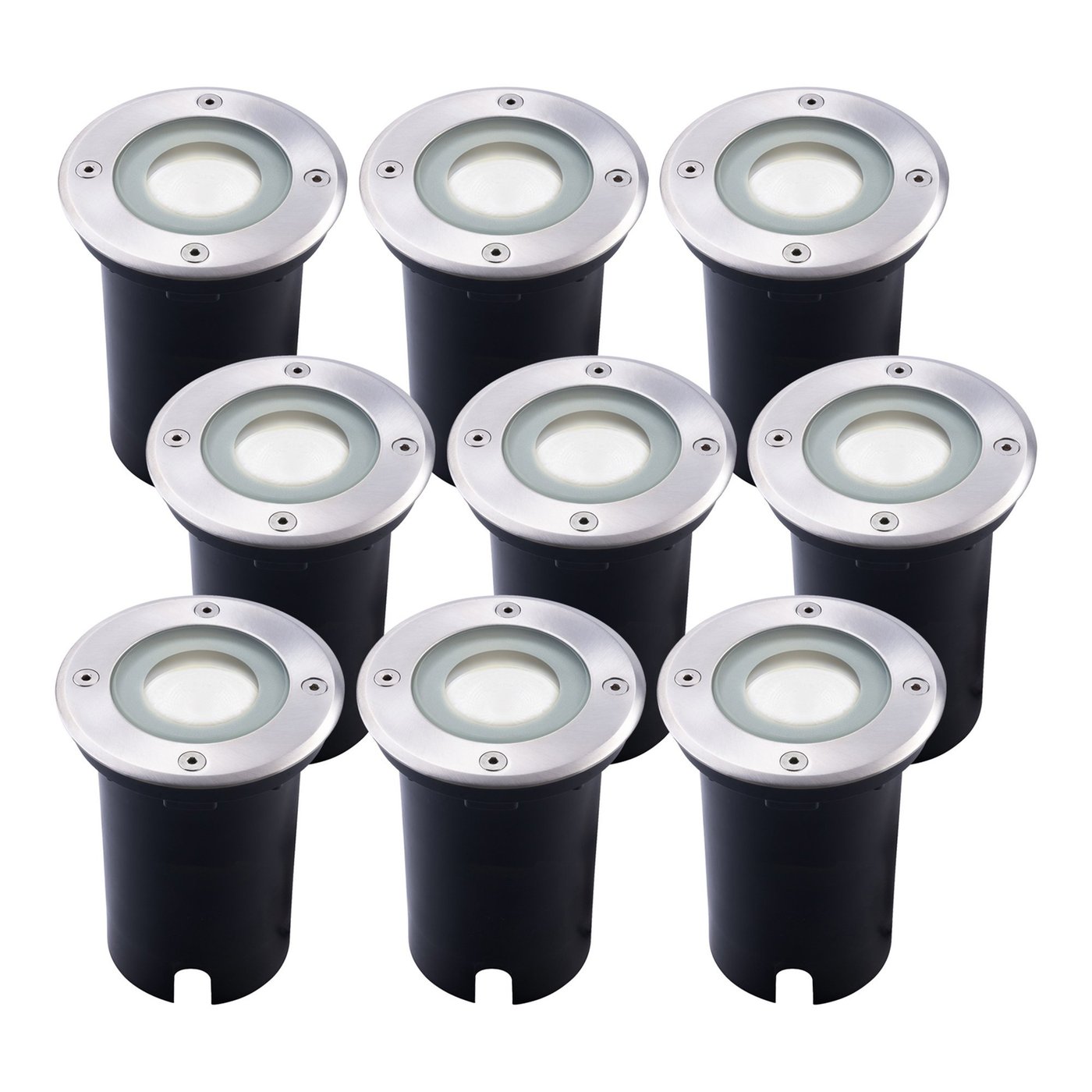 9x LED Outdoor Ground Light GU10 - IP67 Waterproof - 3W - 6500K - Stainless Steel - Recessed Floor Light for Exterior / Garden / Landscape Use