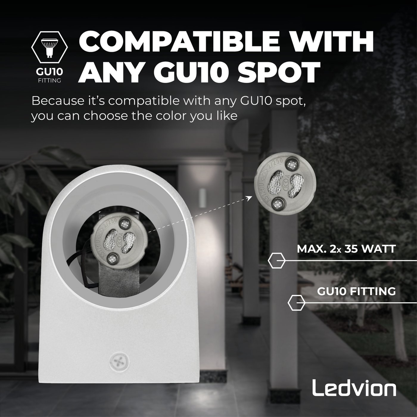 Ledvion Santa Barbara - Lampada Da Parete LED Per Esterni Nera, Doppia Testa GU10, IP54, Illuminazione Da Giardino E Facciata Moderna - 5