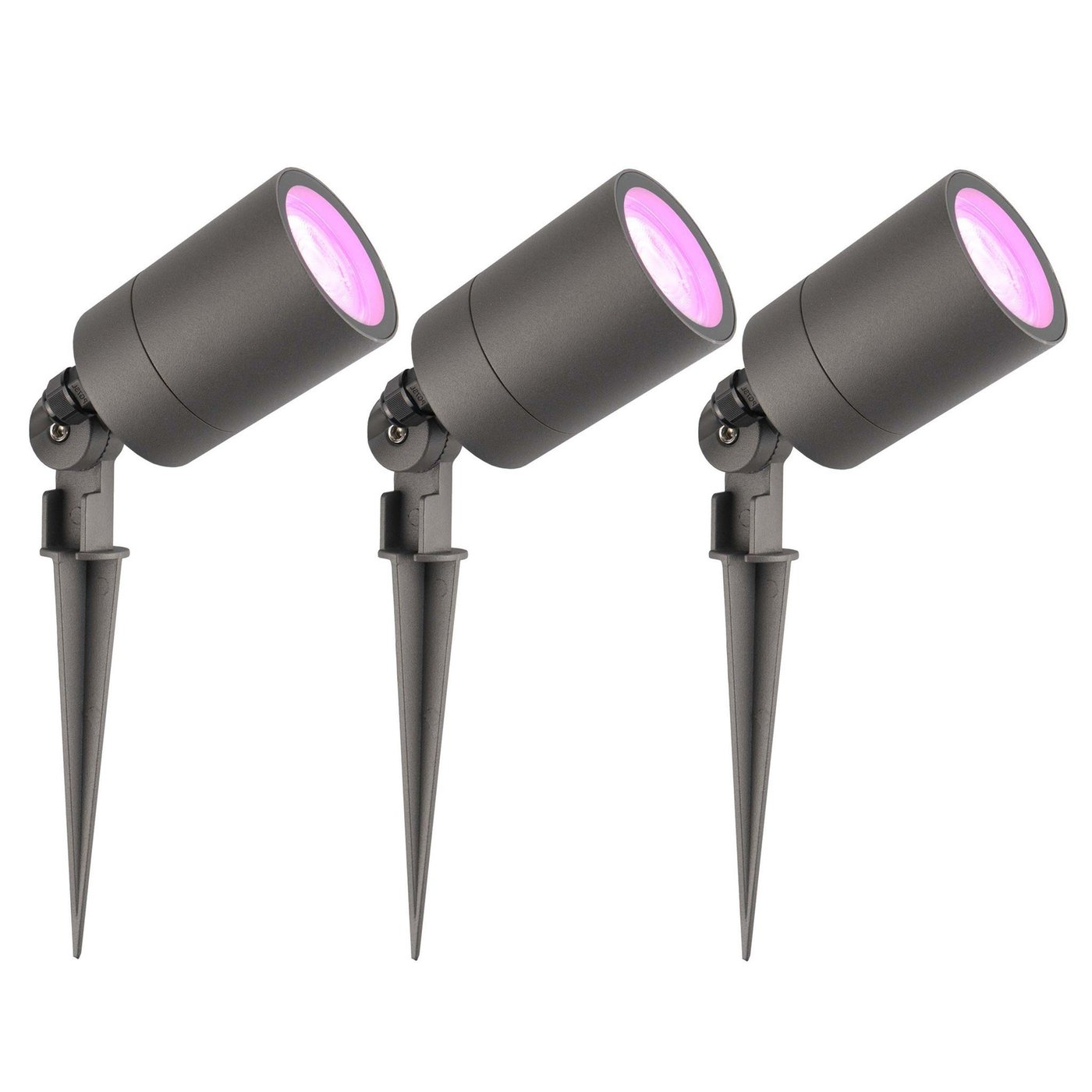 3-pack smart LED-markspot – IP65 – 4.9 W – RGB+CCT – 2 m kabel med stickpropp – antracit