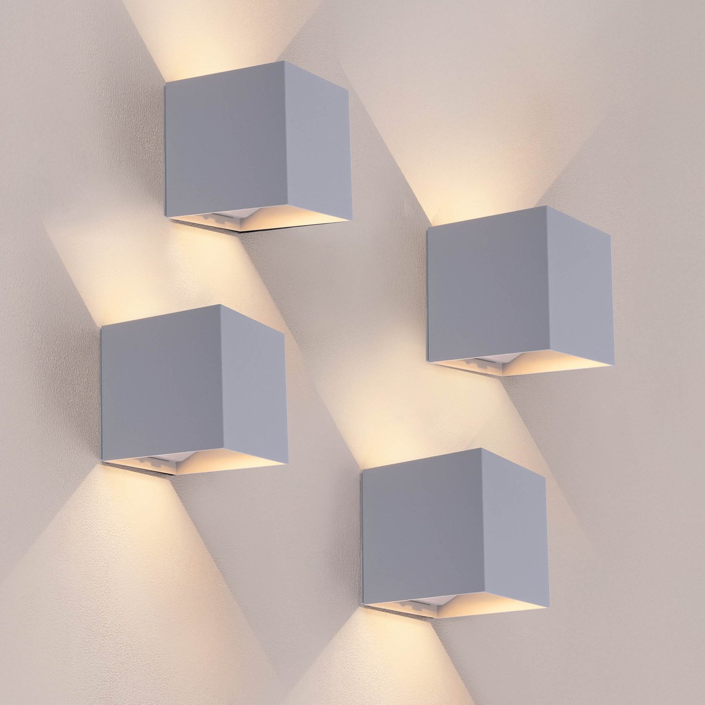 4x Applique Murale Rechargeable avec Capteur - USB - Gris - IP44 - Sans fil - Batterie 4400 mAh