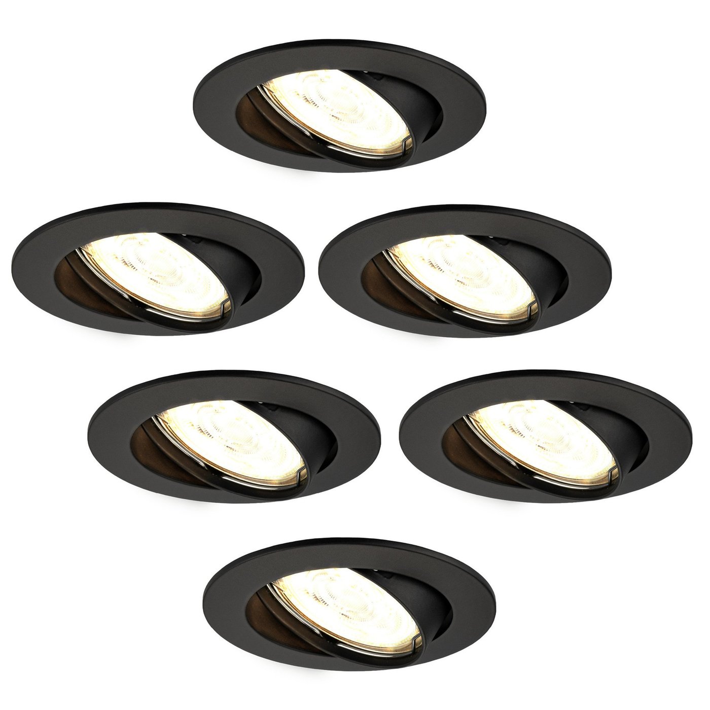Dimmbare LED Einbaustrahler Schwarz - Amsterdam - 3W - 2700K - ø82mm - 6 Pack