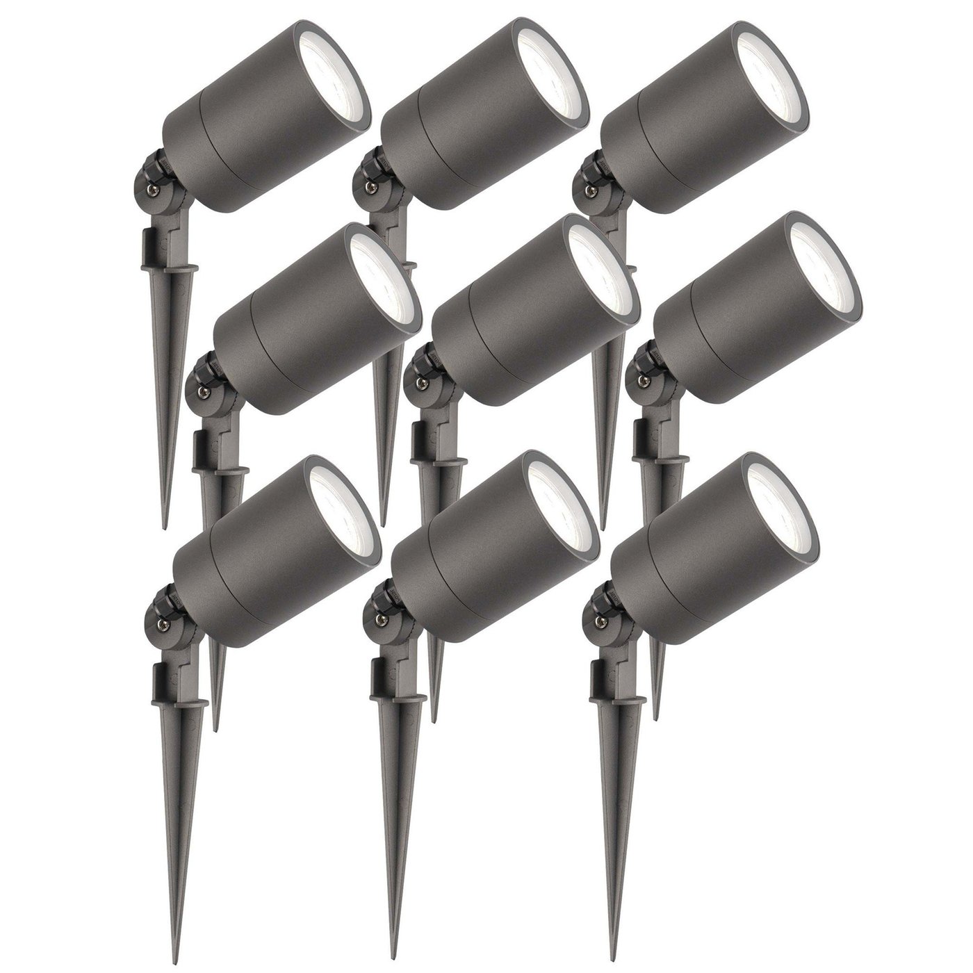 9x Spot à piquer LED – Aluminium – IP65 - 3W - 6500K - Câble 2M - Anthracite