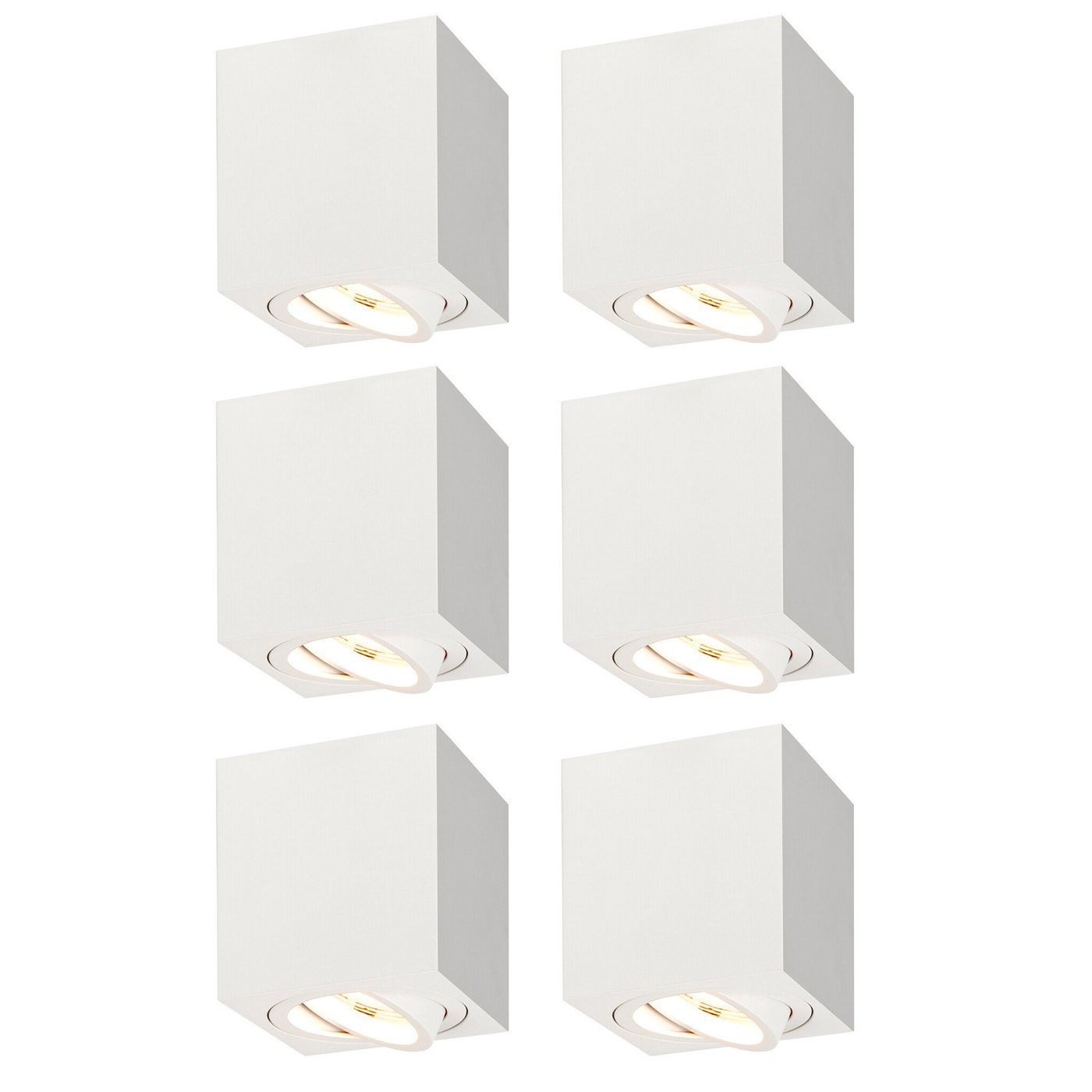 6x Dimmbare LED Aufbaustrahler - Quadratisch - Weiß - 3W - 2700K - Kippbar - IP20