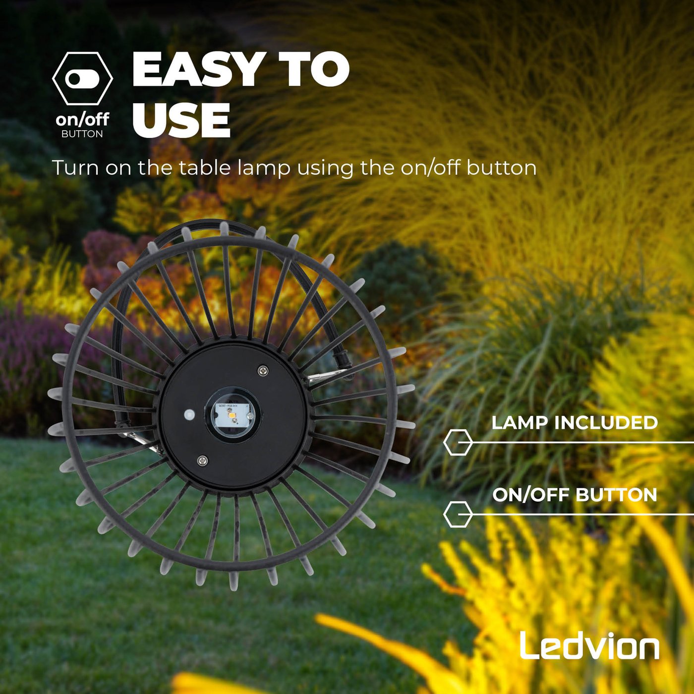 LED Solar Table Lamp 3000K Black IP44