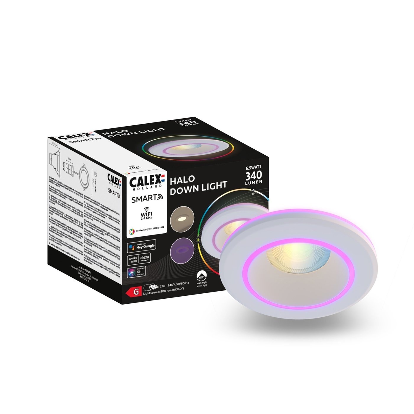 Calex Smart LED Einbaustrahler Halo - Weiß - 6.5W - RGB+CCT - Ø94 cm
