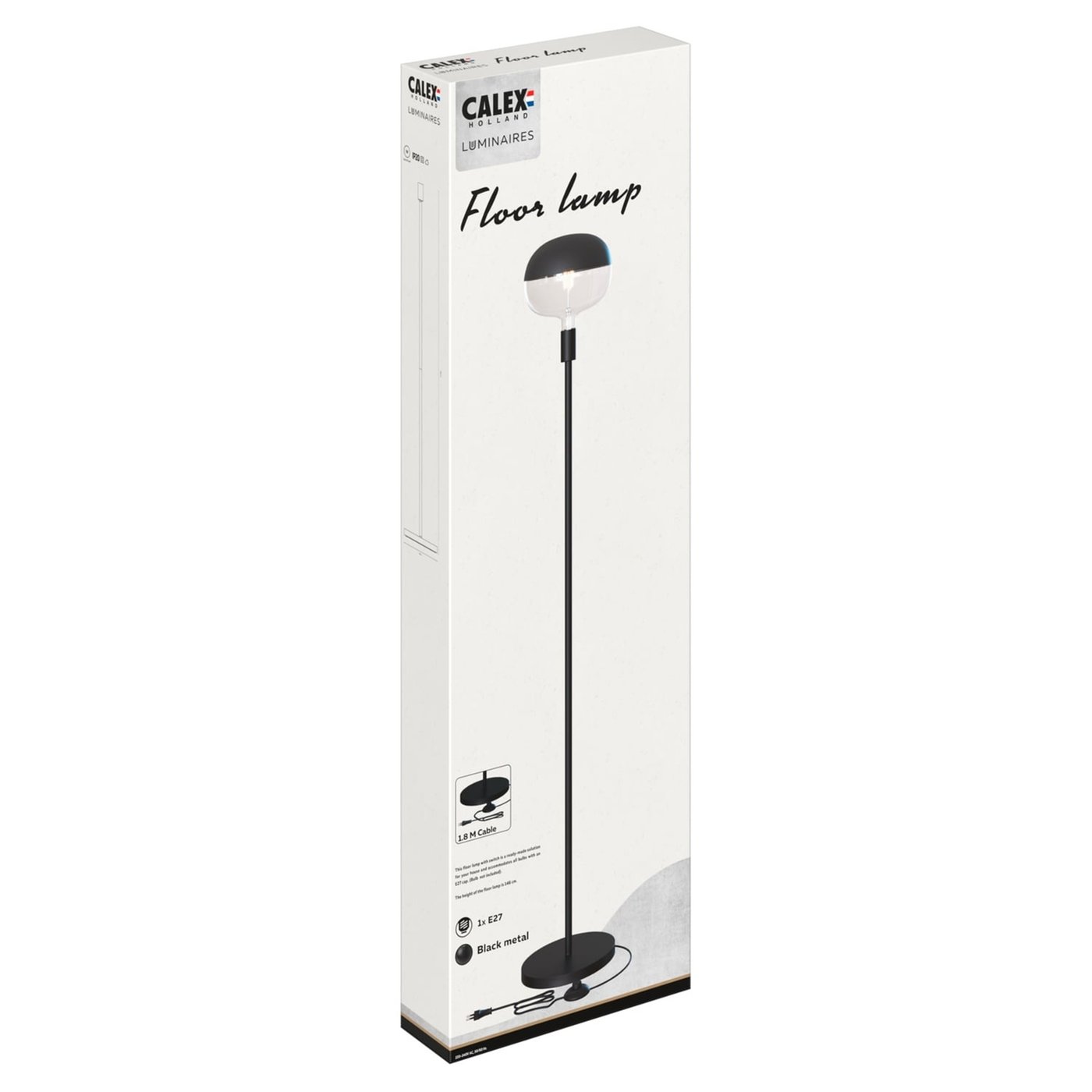 CALEX Lampada Da Terra U-Line – Stile Industriale – Nero – Altezza 155cm – Attacco E27 (Lampadina Esclusa) – Interruttore A Pedale