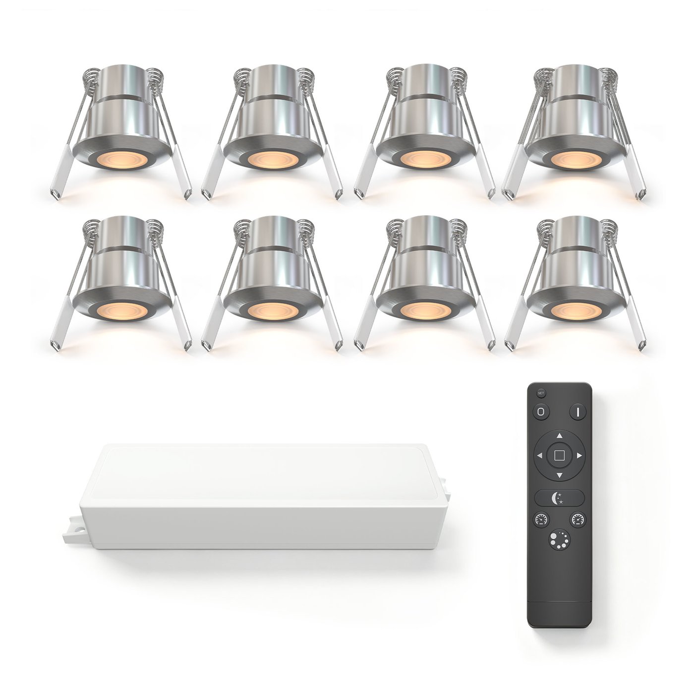 8x Mini oprawy wpuszczane LED - Ø35mm - IP65 - 2700K - Stal nierdzewna - 3W - 5 lat gwarancji - Pilot w zestawie