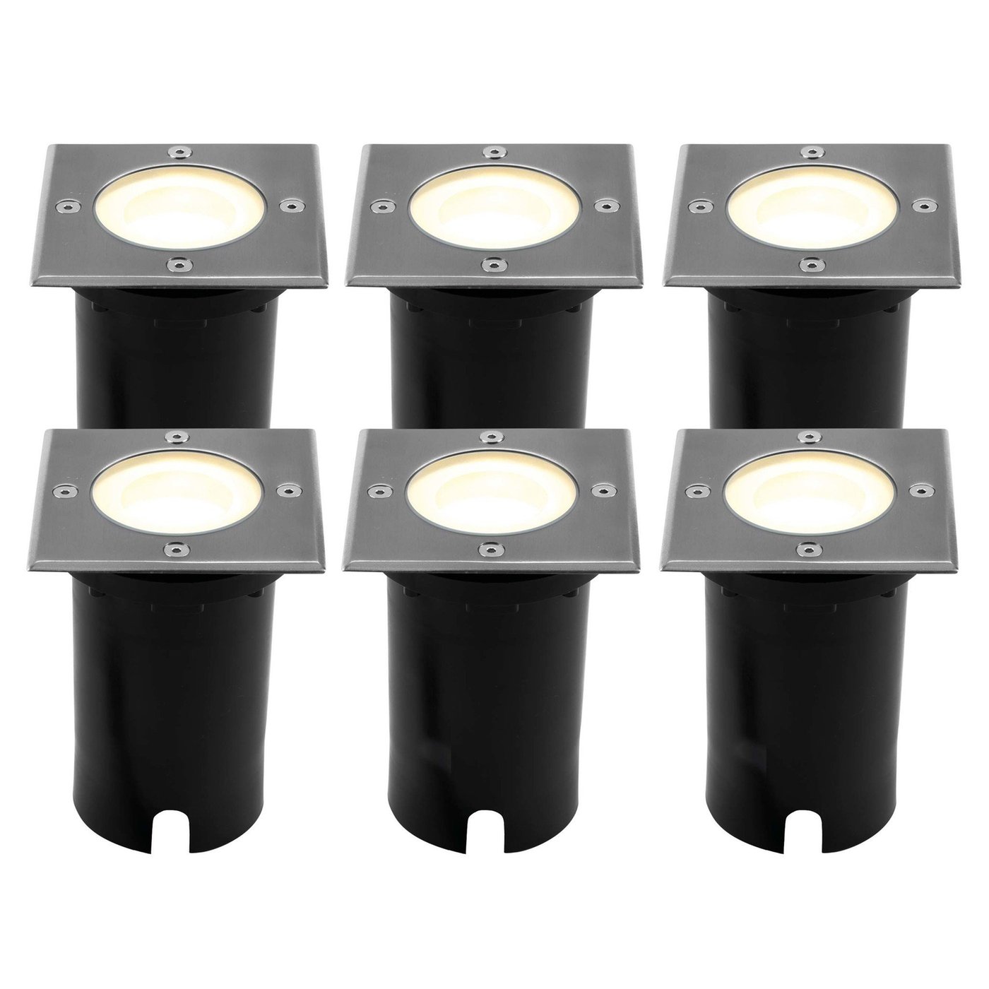 6x LED Bodeneinbaustrahler Quadrat - IP67 - 3W - 2700K - 1m Kabel