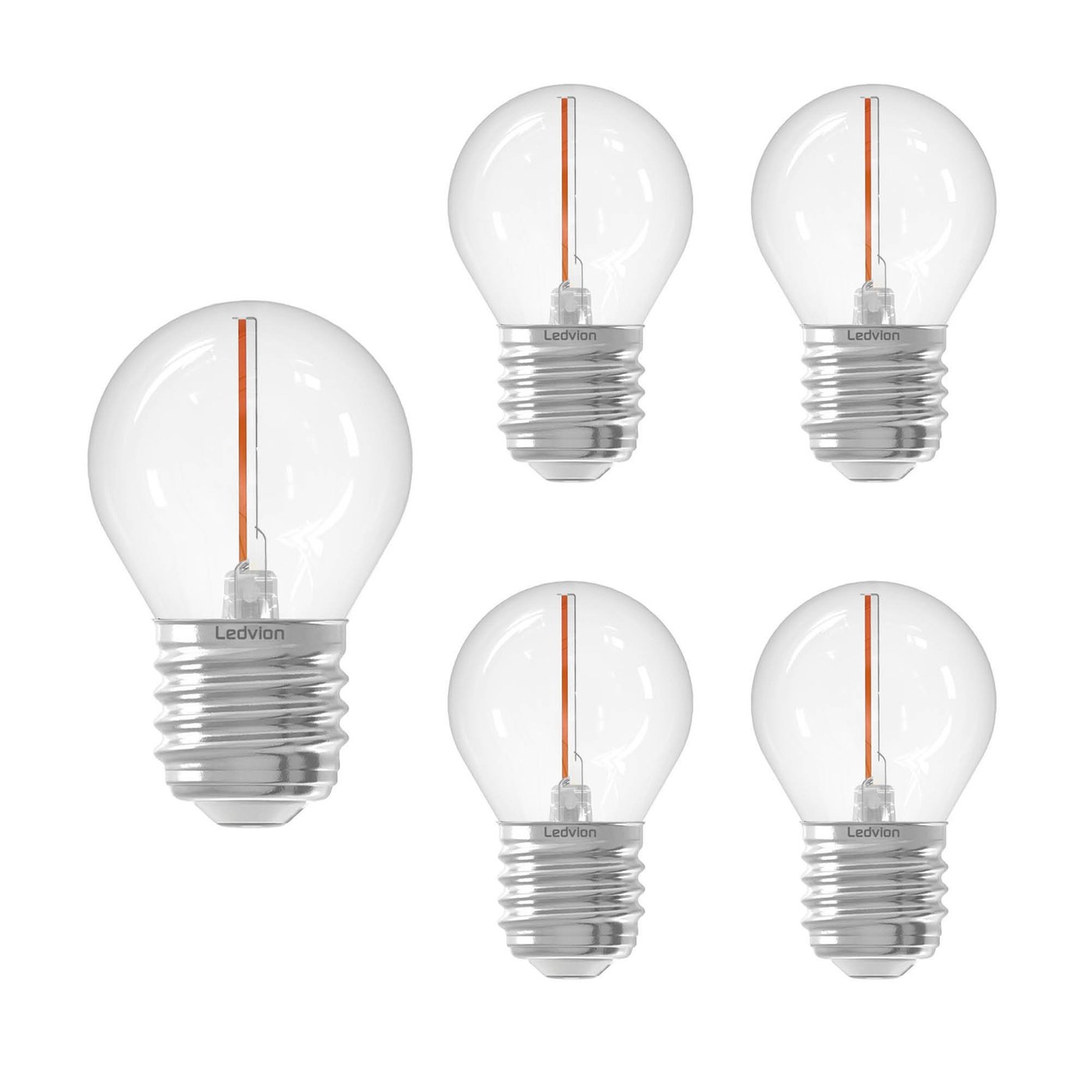 5x E27 LED Lamp Filament - 1W - 2100K - 50 Lumen - Clear