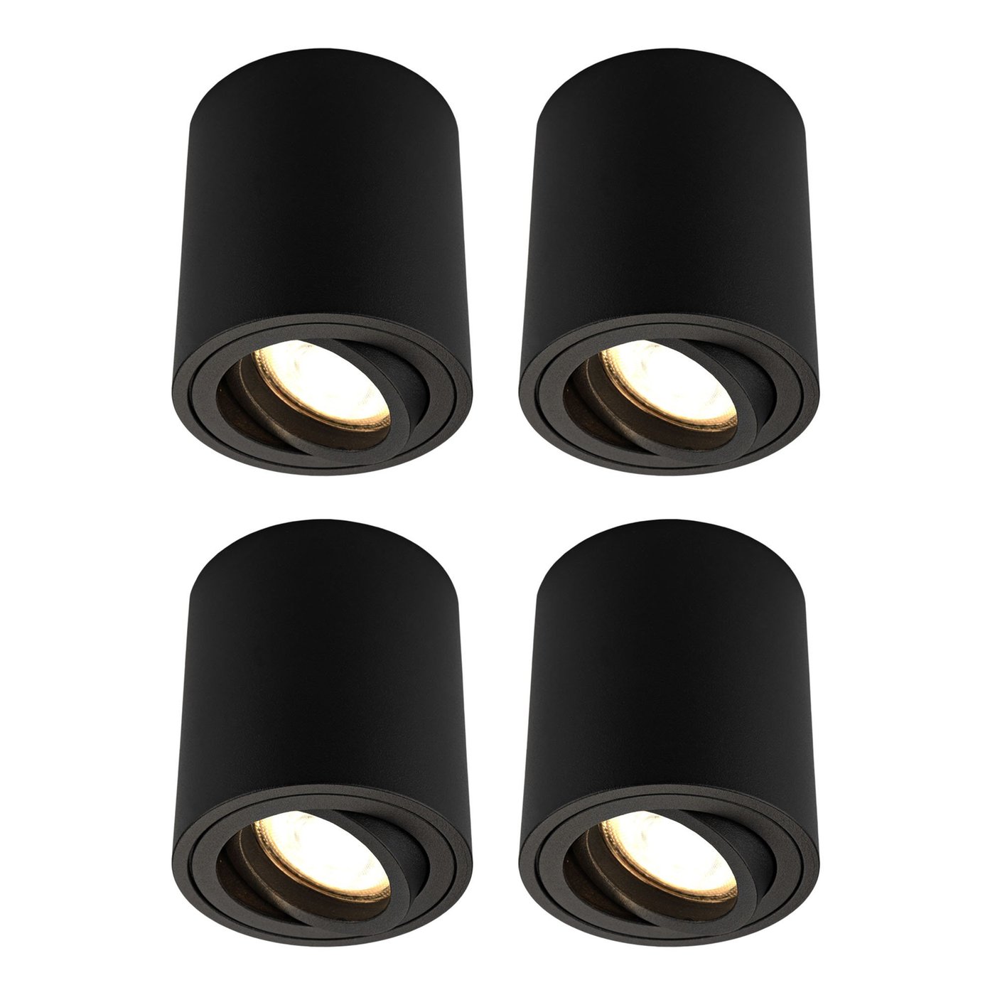 4x LED Ceiling Spotlight Surface Mounted - Dimmable - ø95mm - 3W - Warm White - Black - Tiltable