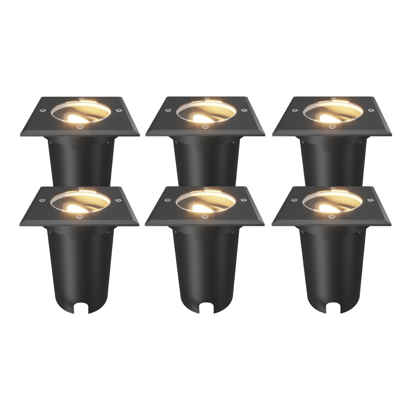 6x LED Bodeneinbaustrahler Quadratisch - IP67 – GU10 – Schwarz – 1M Kabel - Schwenkbar