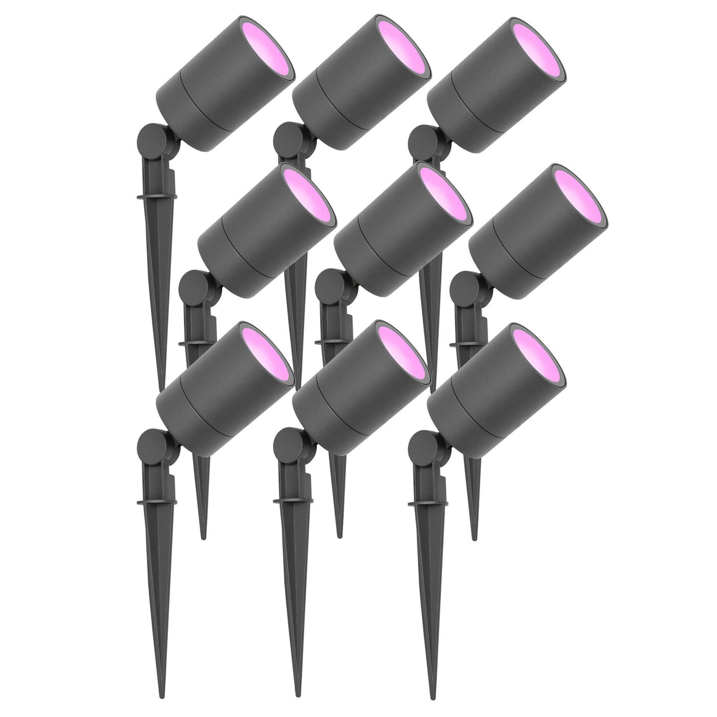 9x Zewnętrzny Reflektor Ogrodowy LED - Antracyt - IP65 - 4.9W - RGB+CCT - Kabel zasilający 1 metr