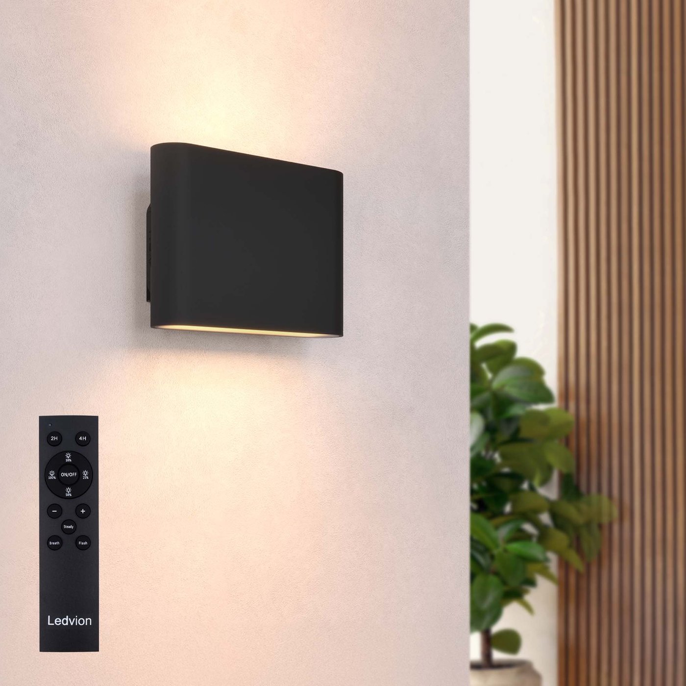 Applique Murale Rechargeable USB avec Télécommande - Noir - Sans fil – Dimmable - 2700K -Batterie 4400 mAh - Convient pour l'intérieur et l'extérieur - Ovale