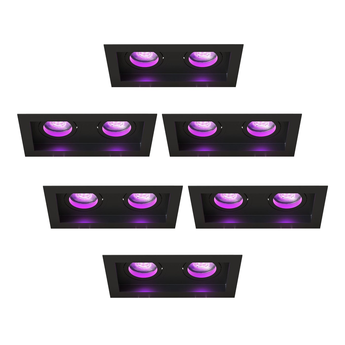 LED Einbaustrahler Dimmbar - Schwarz - Doppelt - Rechteck - 4.9W - RGB+CCT - 345 Lumen - 185x100mm - 6 pack