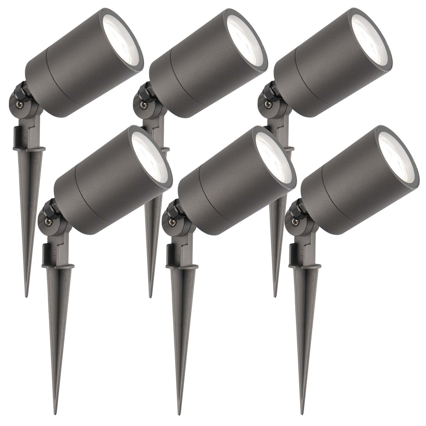 6x LED Gartenstrahler - IP65 - 3W - 6500K - 2M Kabel - Anthrazit