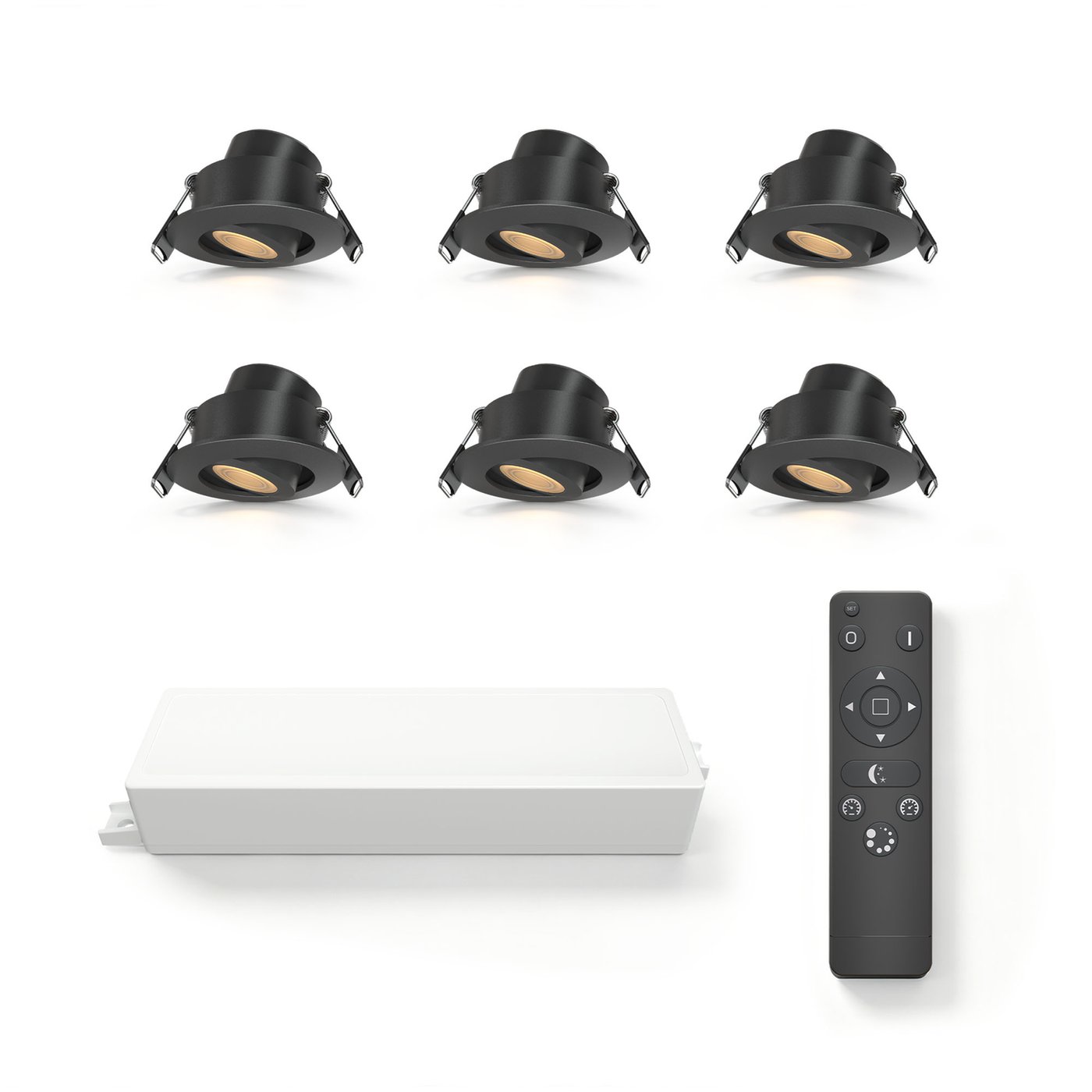 6x Mini oprawy wpuszczane LED - Ø42mm - IP65 - 2700K - Regulowane - Czarne - 3W - 5 lat gwarancji - Pilot w zestawie