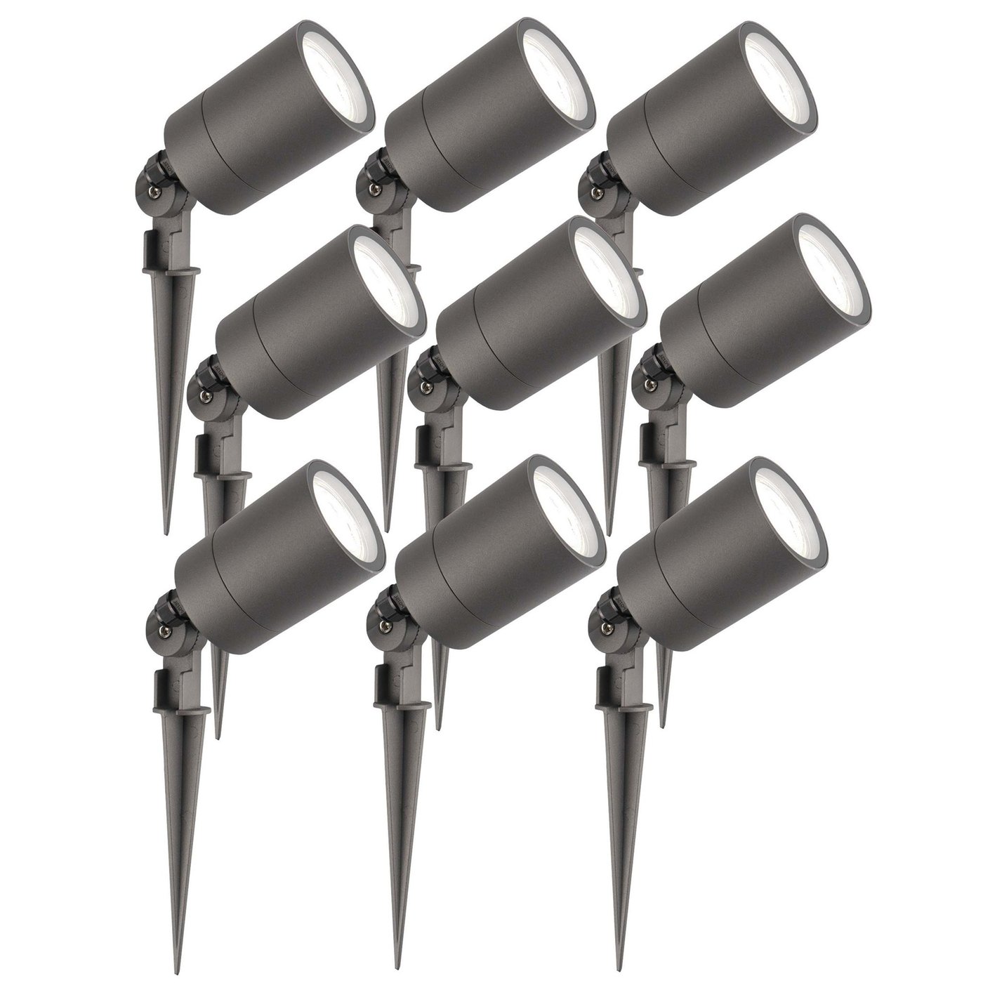 9x Zewnętrzny Reflektor Ogrodowy LED - Antracyt - IP65 - 5W - 6500K - Kabel zasilający 2 metry
