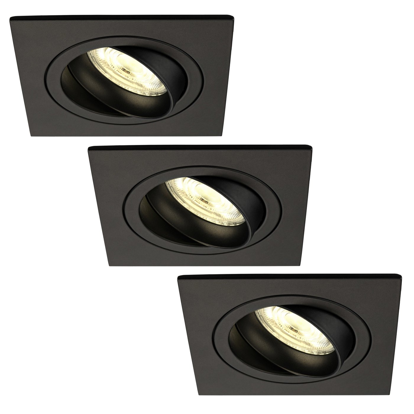 3x Lampy Wpuszczane w Sufit - Czarne - Seville - ściemniane - 3W - 2700K - ø92mm - Kwadratowy