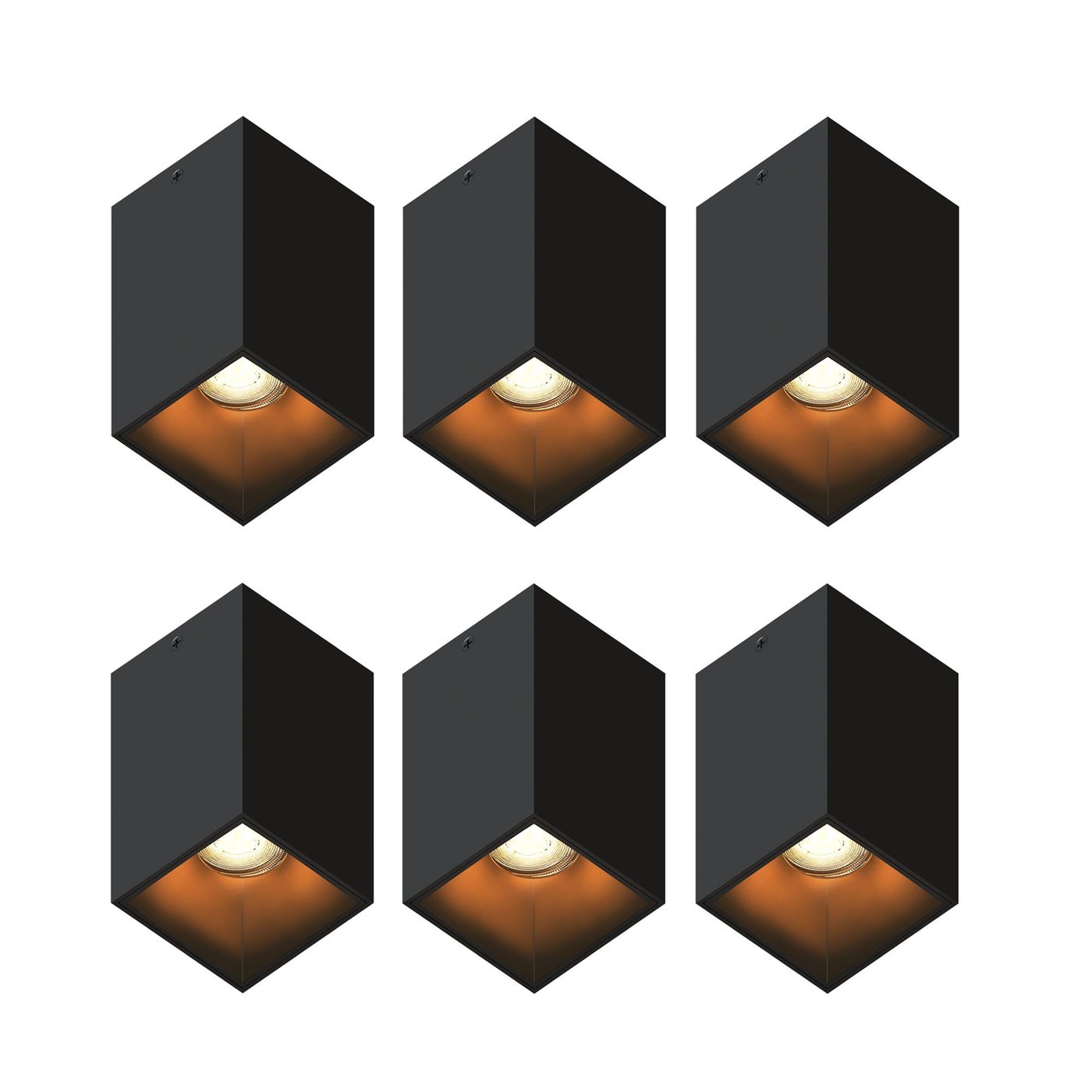 6x Spot LED en saillie - Dimmable - Noir - Carré - 3W - 2700K - 345 Lumens - 80x80 mm